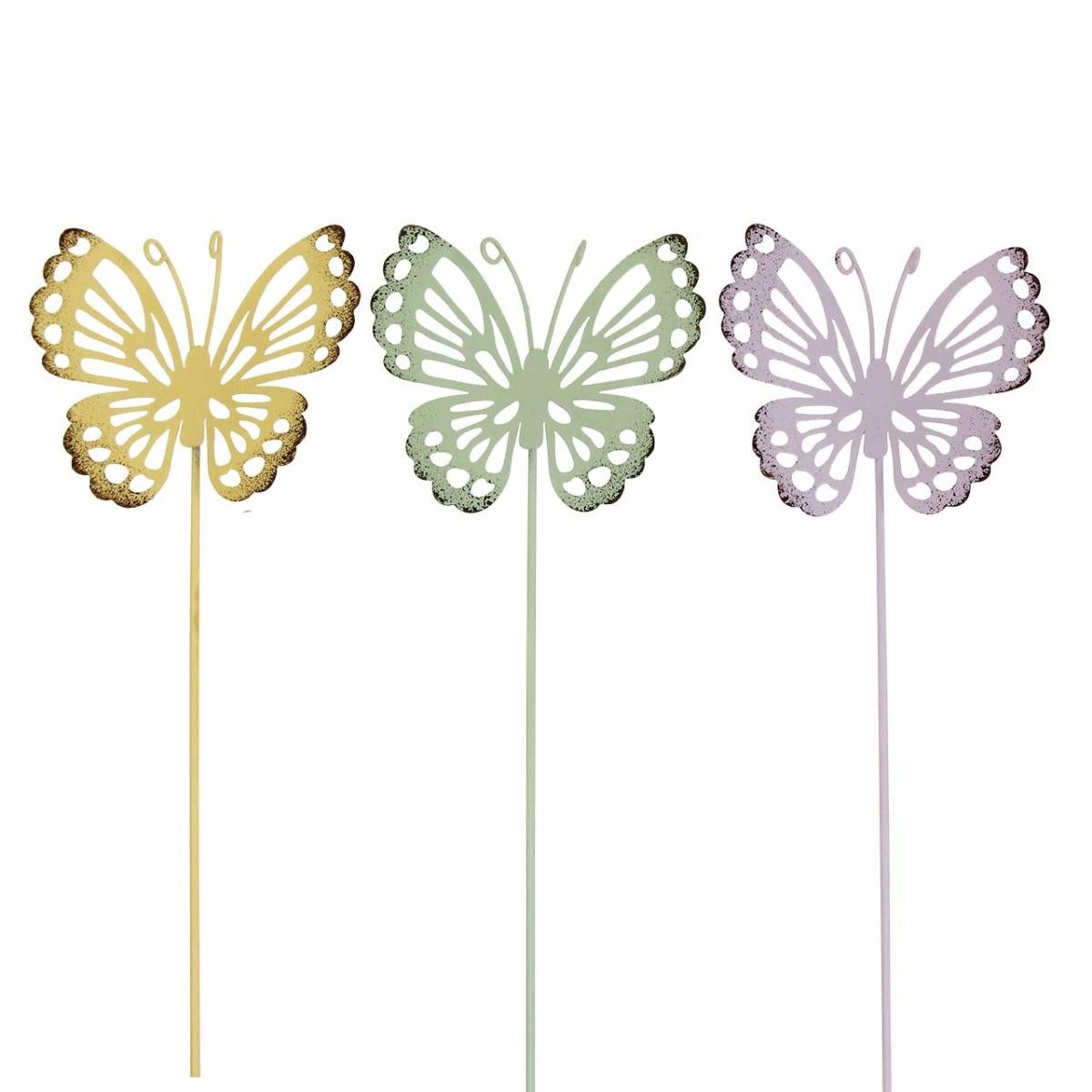 Florists Products Papierschmetterlinge Gartenstecker Schmetterling Metall Dreifarbig Deko Balkon, 6 Stück