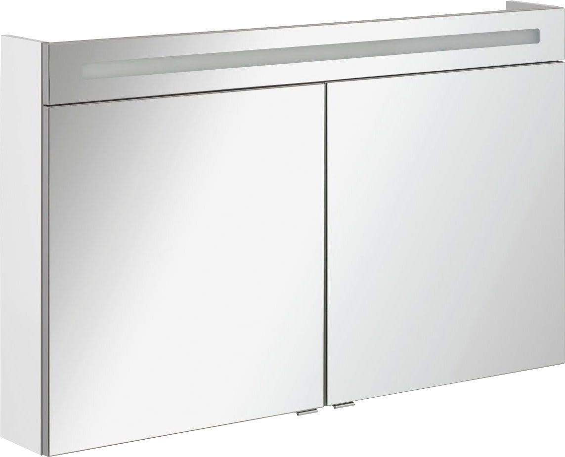 FACKELMANN Spiegelschrank Breite Aluminium Türen, 120 weiß doppelseitig 2 verspiegelt, Griffe eloxiert - silber Badmöbel CL 120 cm, 4 Glaseinlegeböden