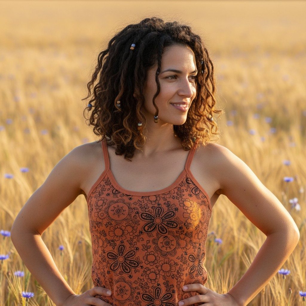 Guru-Shop T-Shirt Yoga Top Blümchen, Boho stonewashTop, Goastyle.. Festival, Ethno Style, alternative Bekleidung