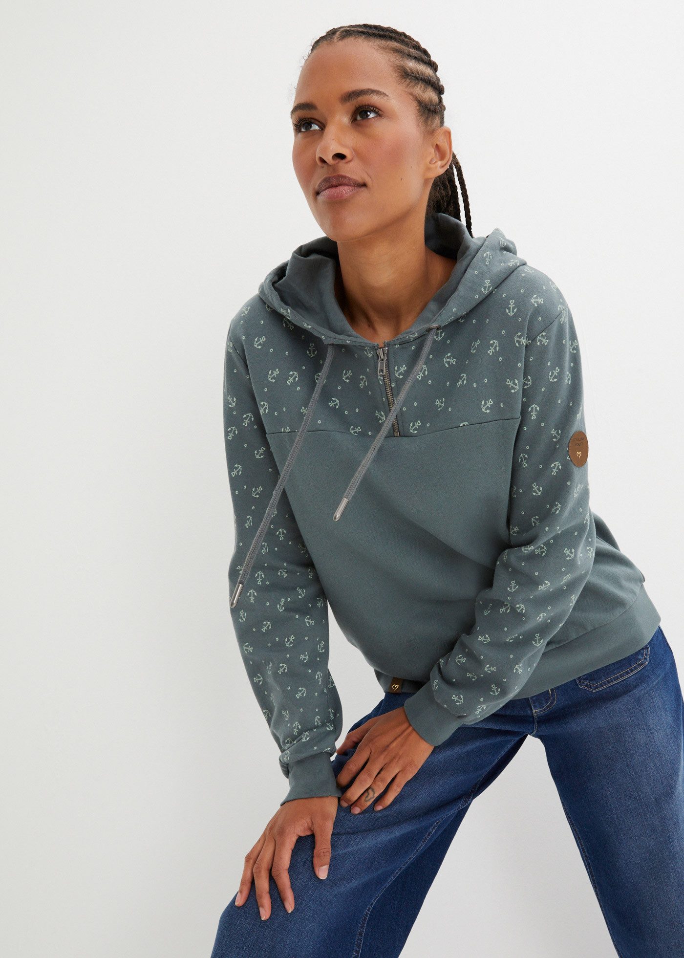 bonprix Hoodie mit maritimem Muster, Anker-Motiven günstig online kaufen