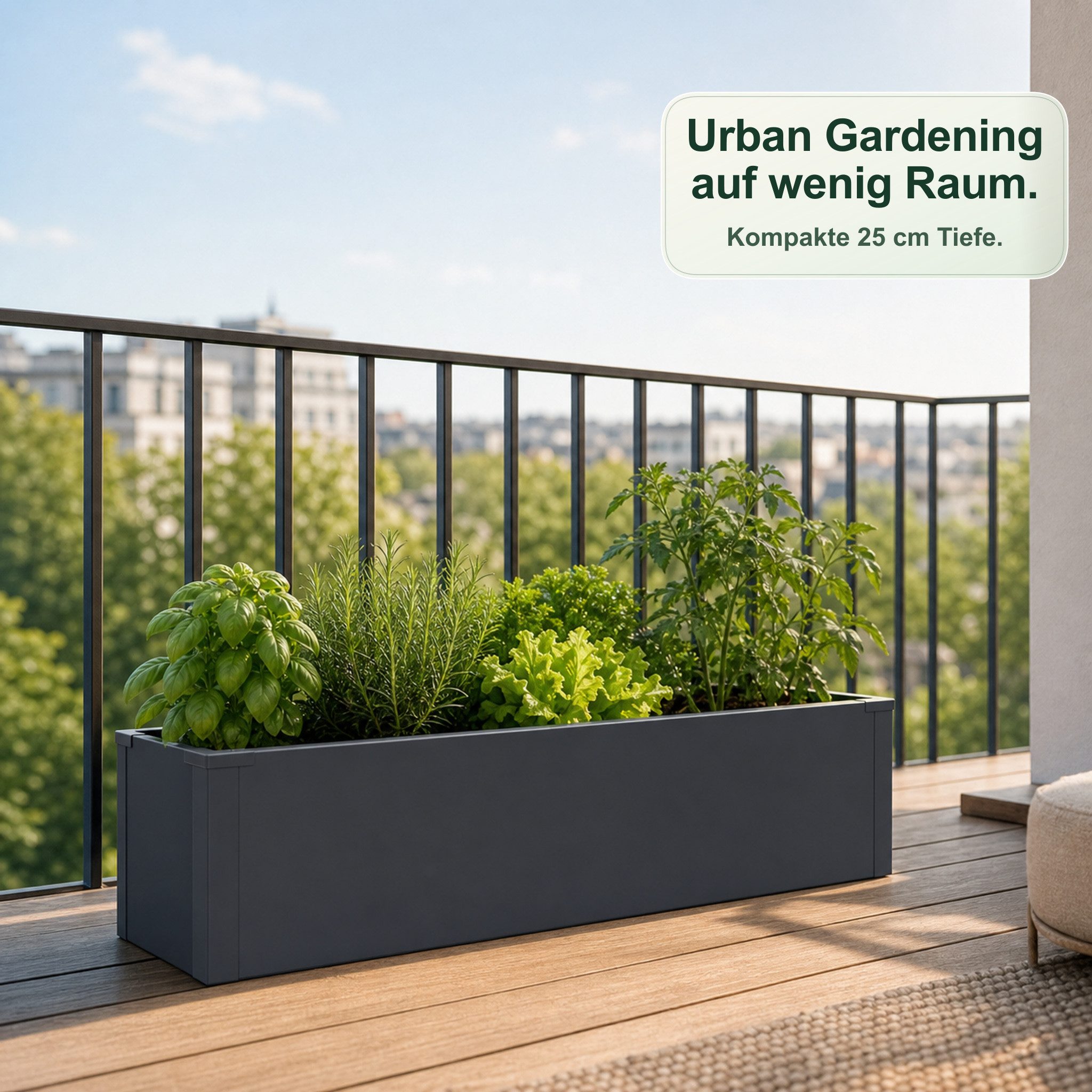 Kubus Hochbeet Urban schmales Pflanzbeet aus Metall für Kräuter, Gemüse und Blumen, pulverbeschichtet, UV-beständig