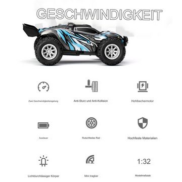 BUMHUM RC-Auto 2.4G Mini High-Speed-Ferngesteuertes Auto 1/32 (Fahrreichweite 25-30 Meter, Spielzeit 13 Minuten, Ladezeit 25 Minuten, mit USB-Ladekabel, Wechselbare Batterie), Eingebaute Doppel-LED-Leuchten, Leuchtendes Auto-Gehäuse