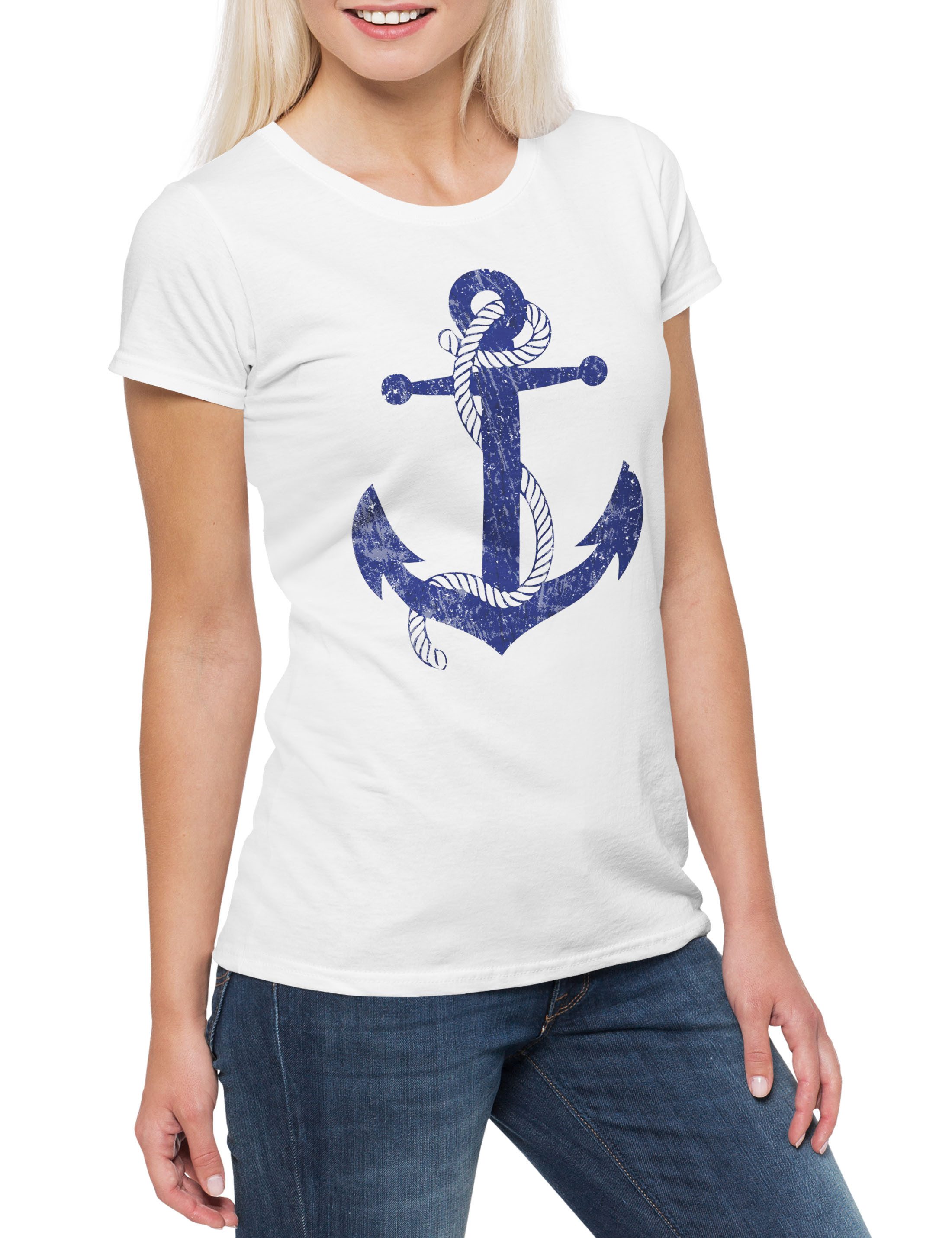 Print-Shirt Oldschool Anchor Vintage Logo I Damen T-Shirt Anker Tattoo Segler