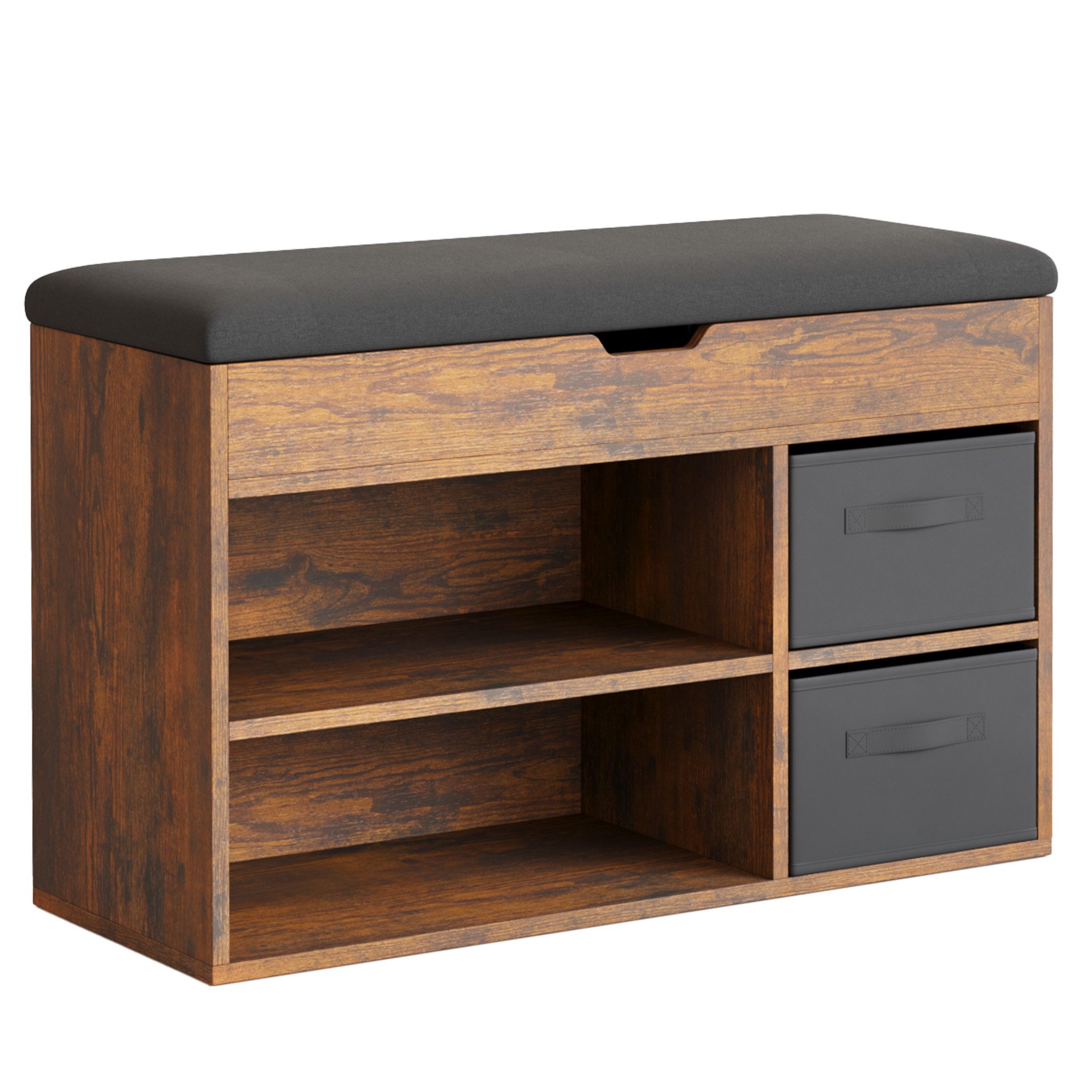 Mondeer Schuhbank Schuhhocker (80 x 48 x 30 cm), Holzschuhablage mit Stoffschublade und aufklappbarem Sitzfläche