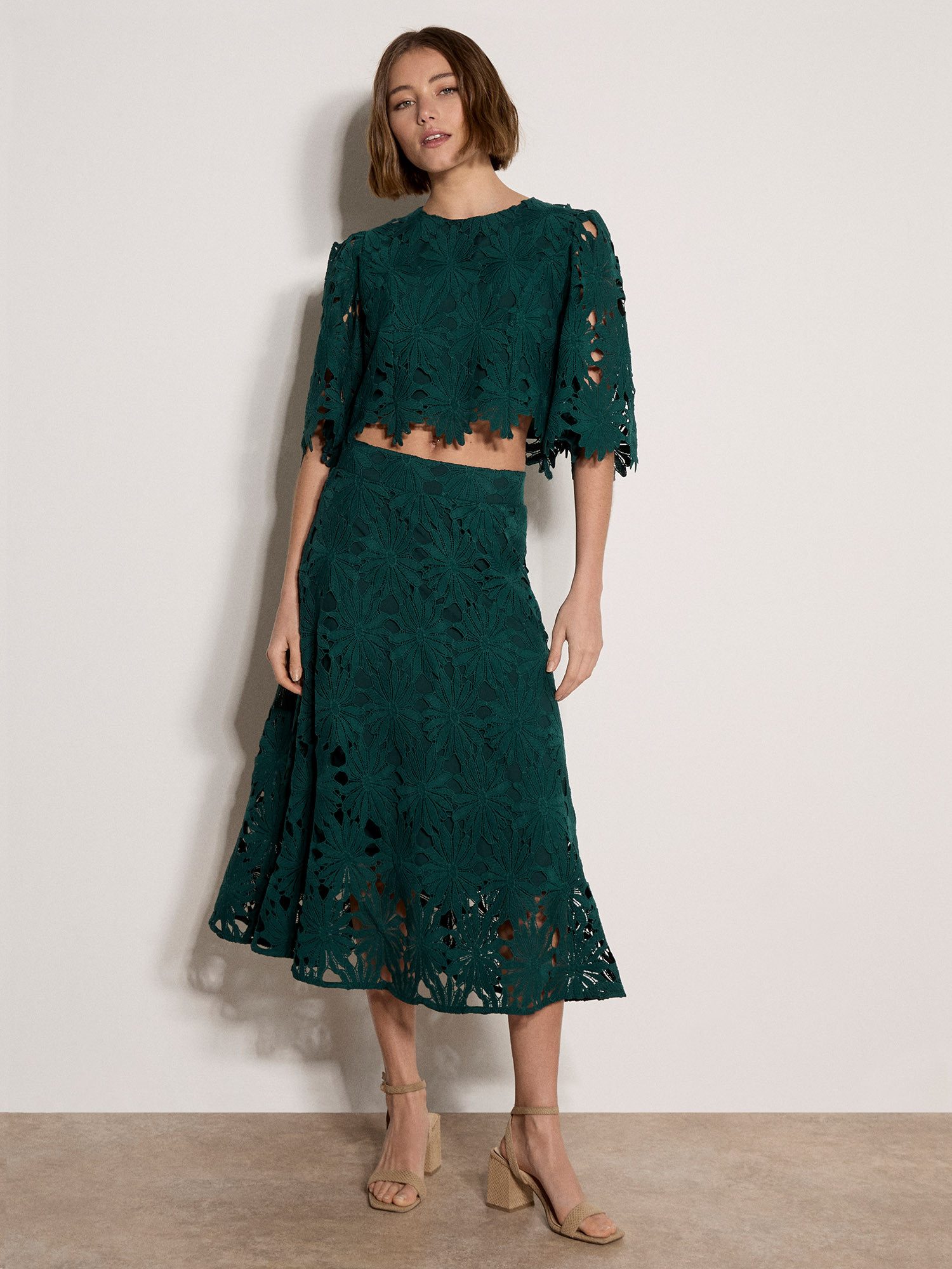 Apricot Spitzentop Guipure-Spitze-Gänseblümchen-Crop-Top Spitze