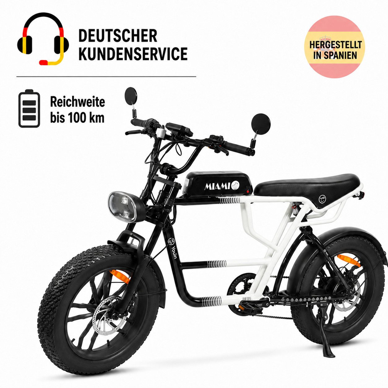 PixelPilot E-Bike Mountainbike Youin Miami 20 Zoll Fatbike, bis 100 km, Shimano 7-Gang, Vollfederung, 7 Gang, Heckmotor, 720 Wh