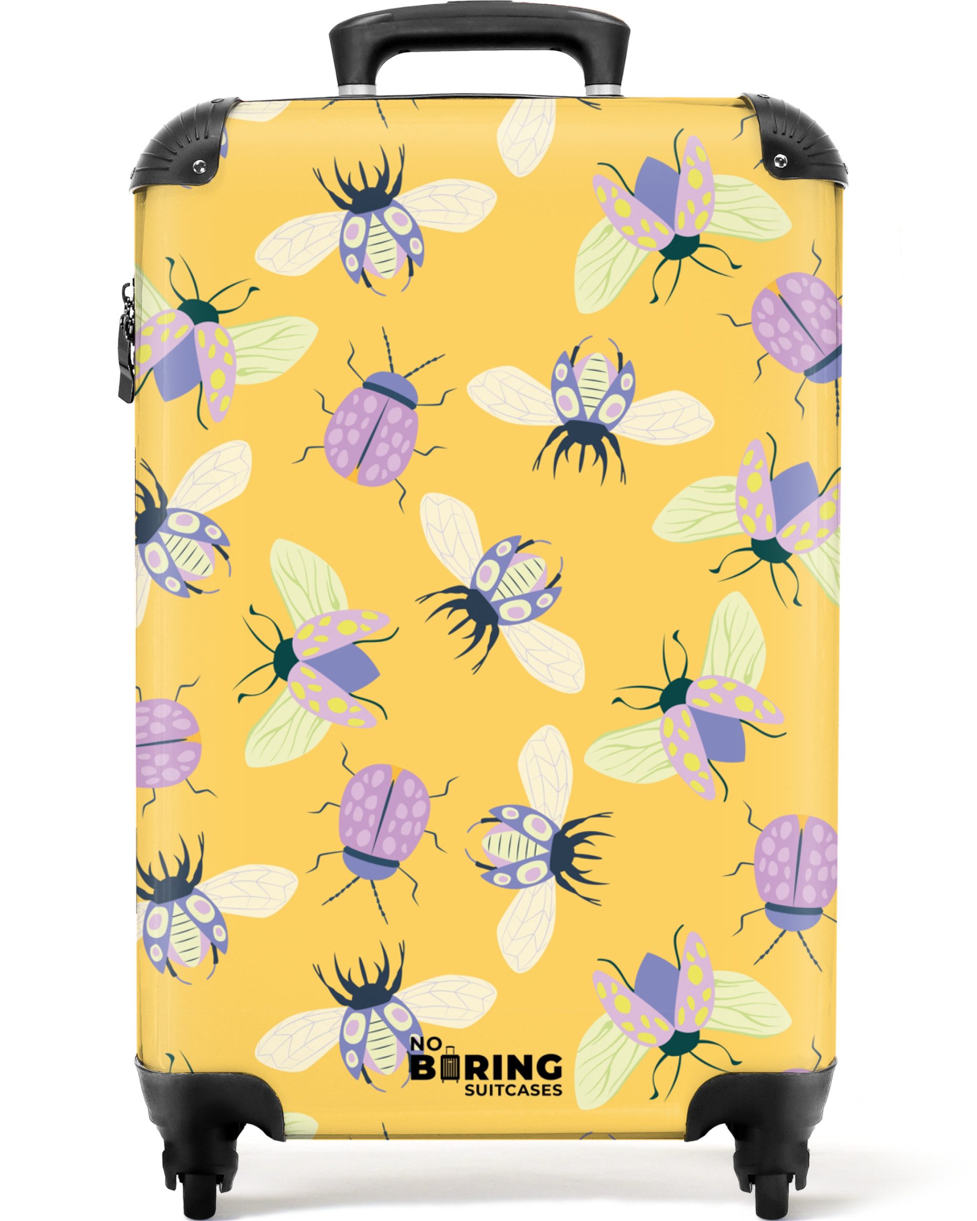 NoBoringSuitcases.com© Hartschalen-Trolley Gelb mit Insekten 55x35x20cm, günstig online kaufen