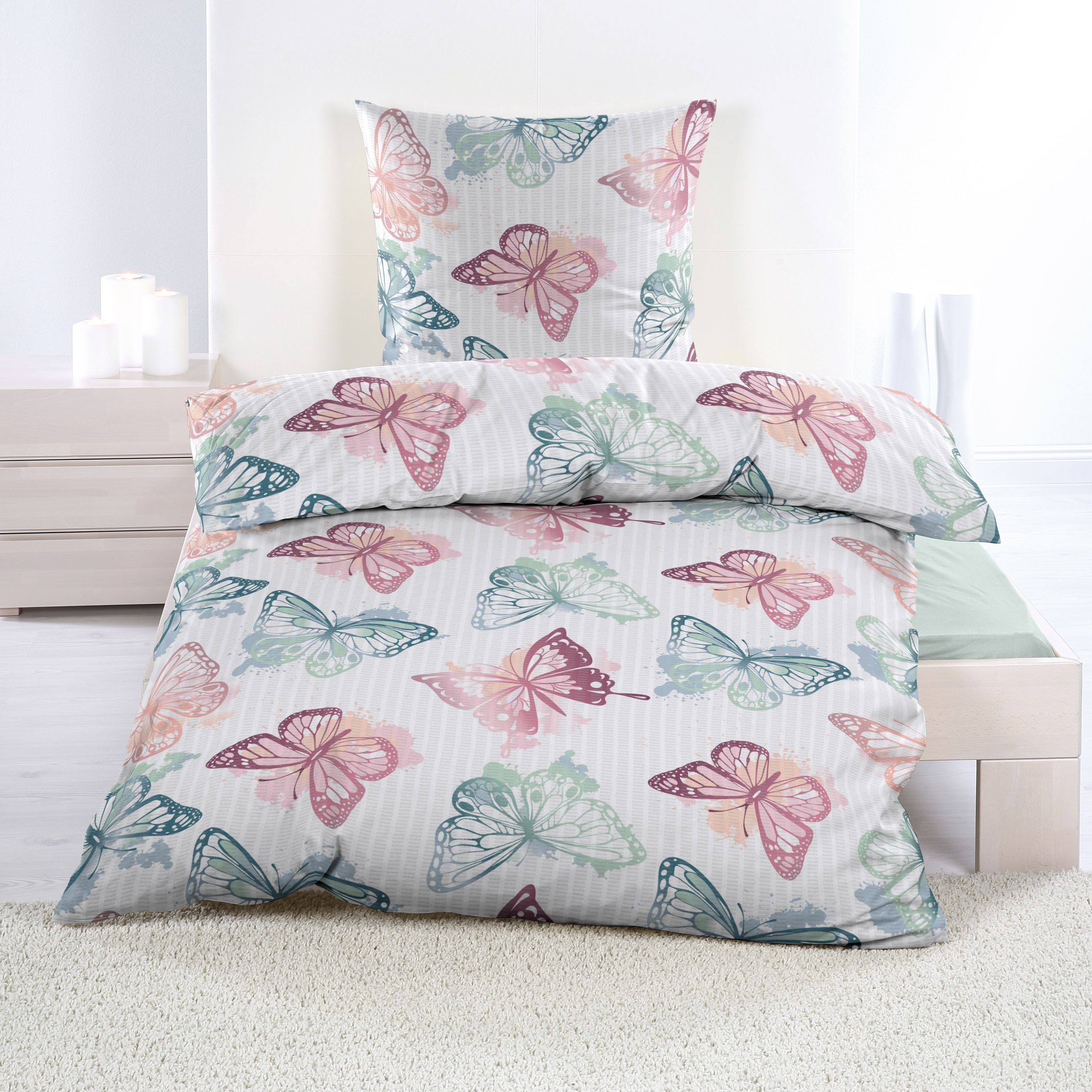 Casa Colori Bettwäsche Seersucker Bettwäsche mit bunten Schmetterlingen, Se günstig online kaufen