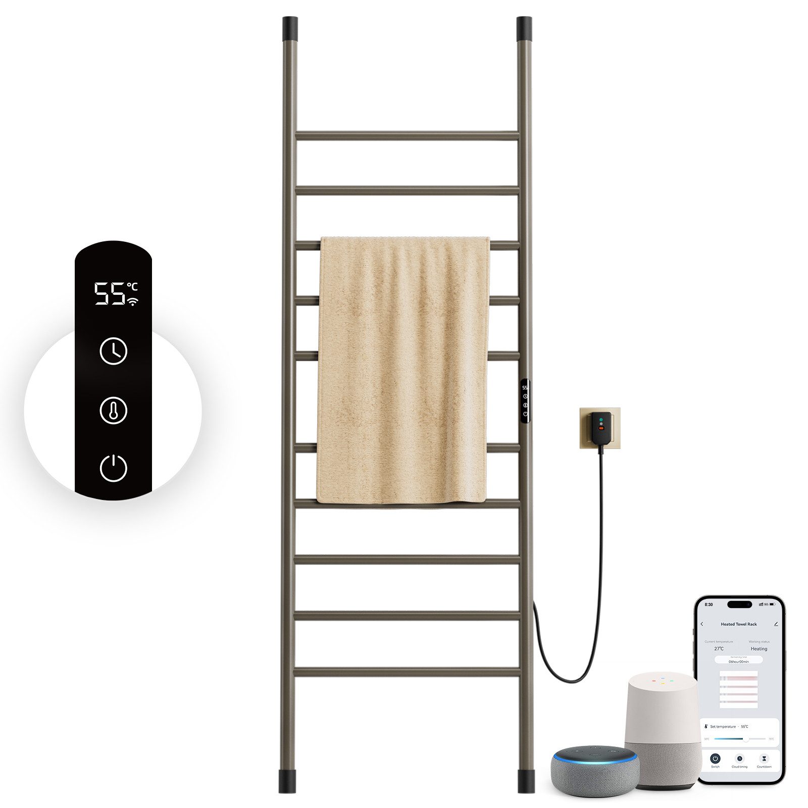 Oihpaw Elektrischer Badheizkörper Smart WiFi Handtuchheizkörper mit Touch-S günstig online kaufen