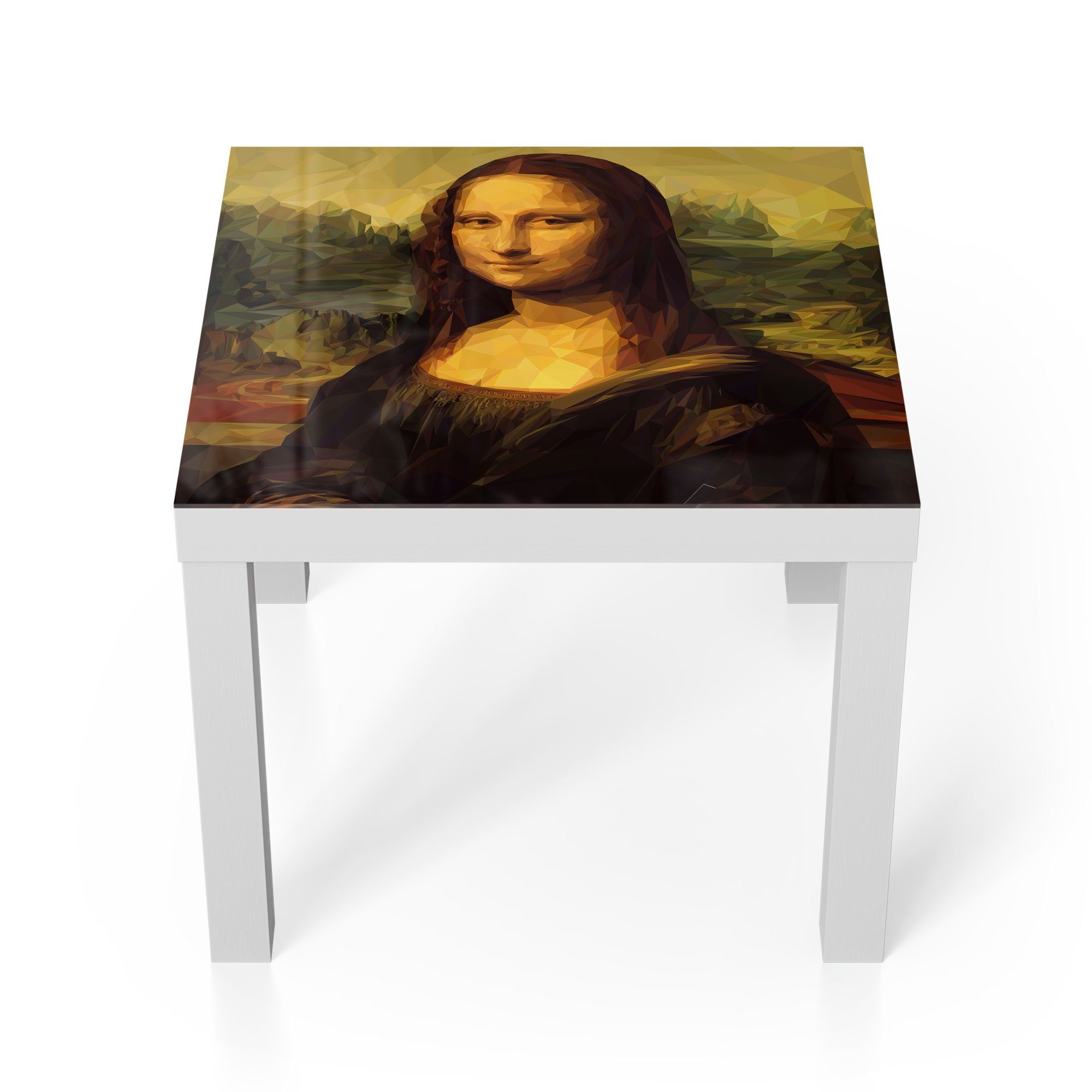 DEQORI Couchtisch 'Mona Lisa im Polygon Stil', Glas Beistelltisch Glastisch modern Weiß