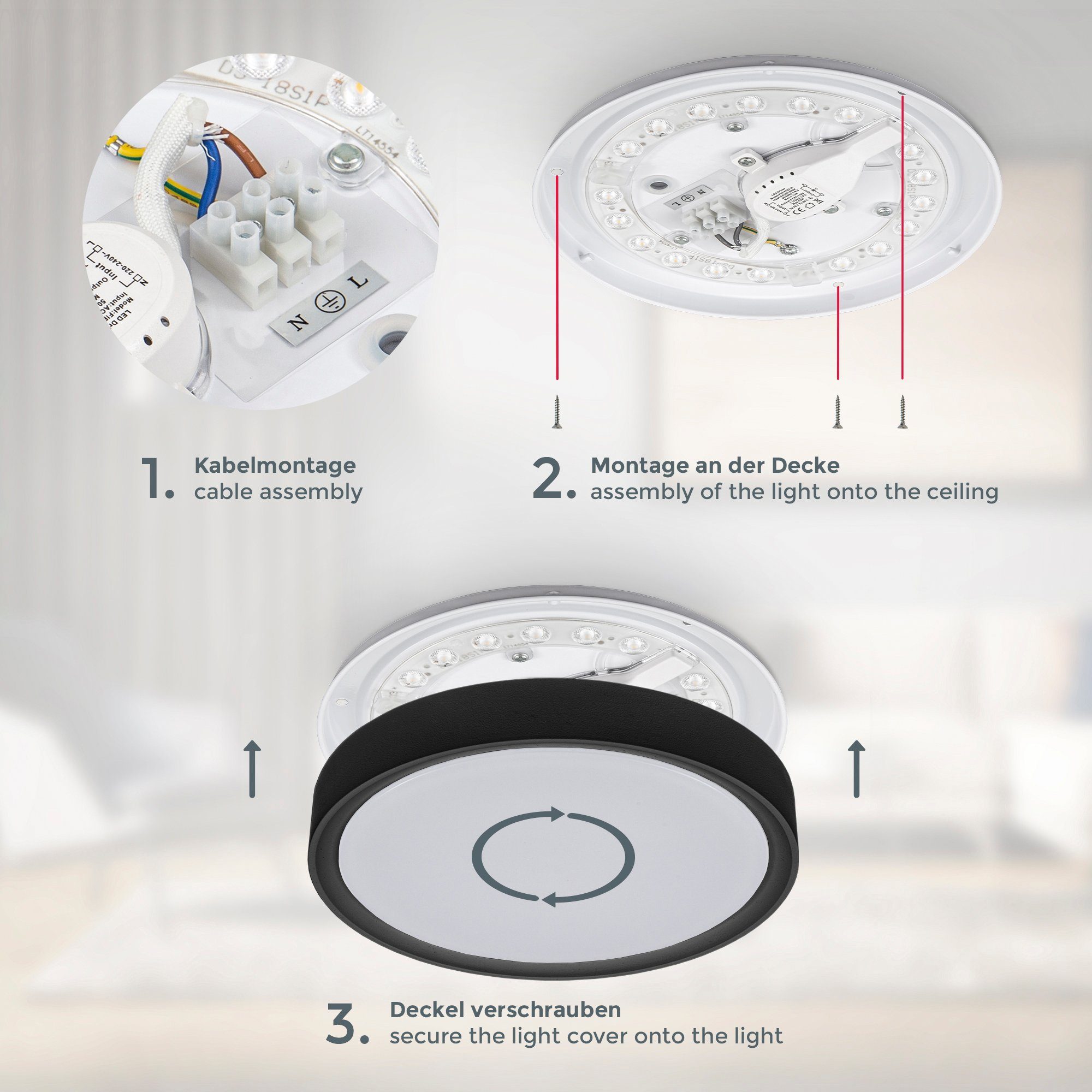 fest LED-Deckenlampe, Licht, BK_DL1436 integriert, Ø25cm, Neutralweiß, Schwarz-Matt Watt, LED Deckenleuchte B.K.Licht Kelvin, Sternendekor, Lumen, 12 Neutralweißes LED 1.200 4.000