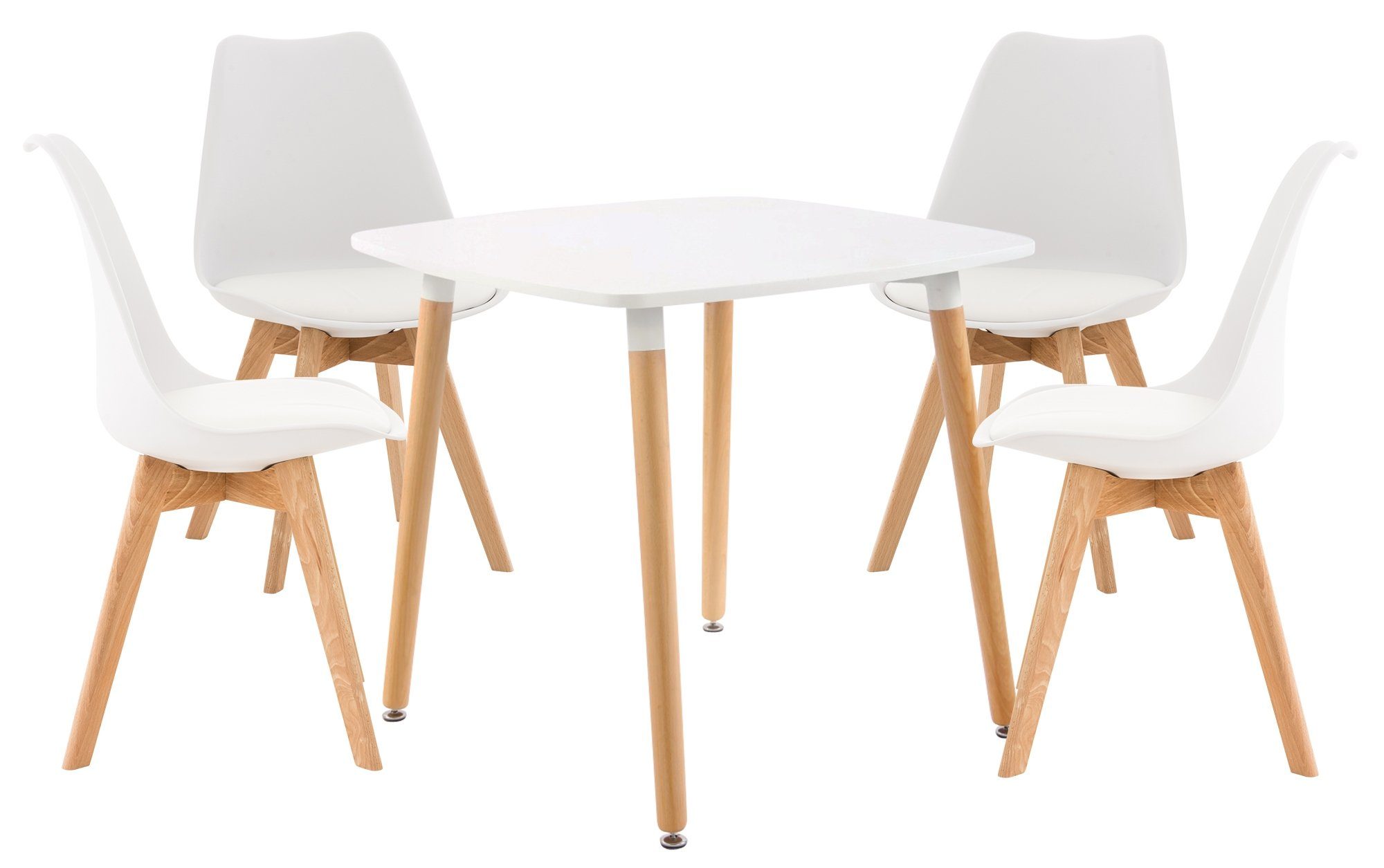 CLP Essgruppe Liborg, Tisch und 4 Stühle mit Sitzpolster, Buchenholz weiß