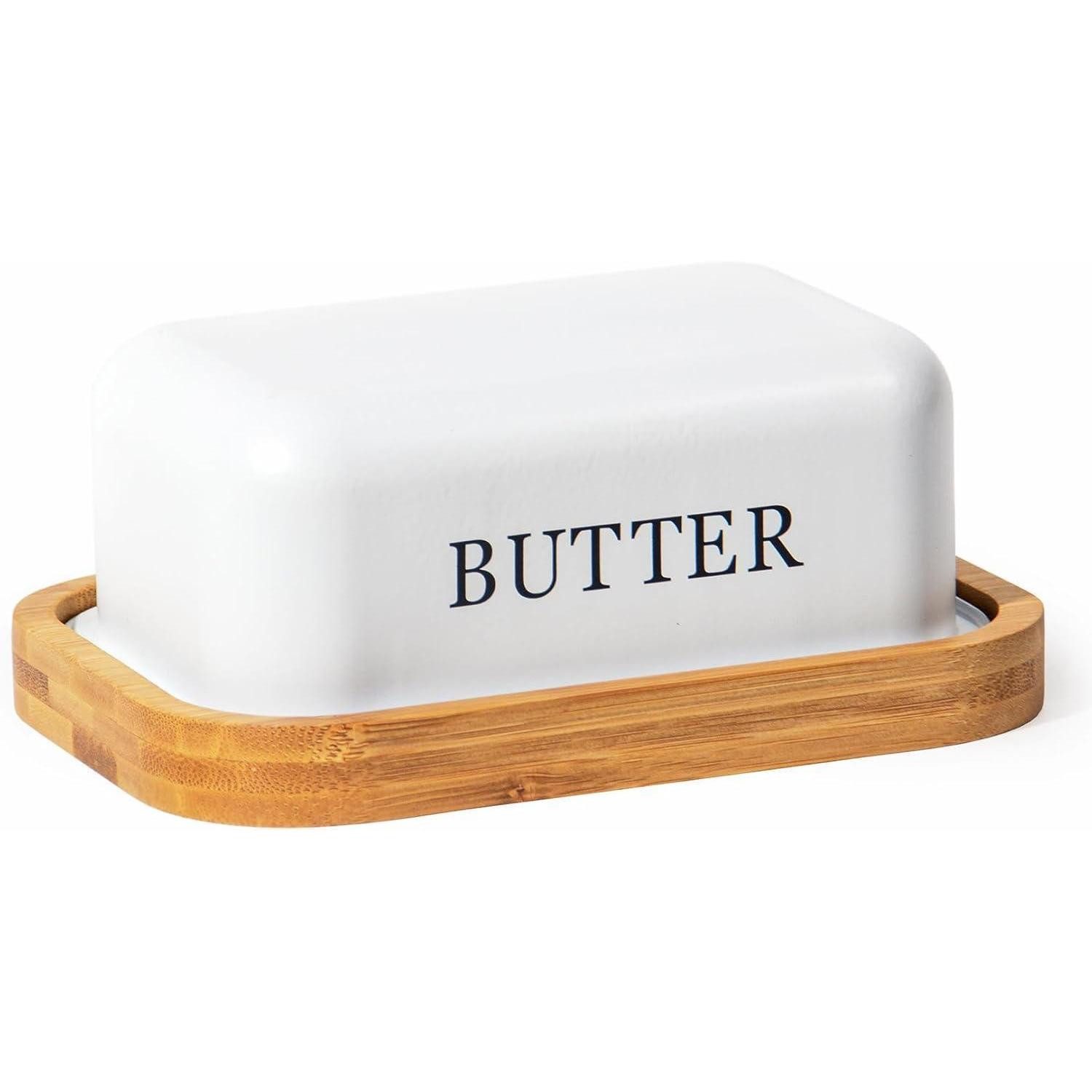 LuxusKollektion Butterdose Butterdose mit Holzdeckel für 250g Butter Edelstahl