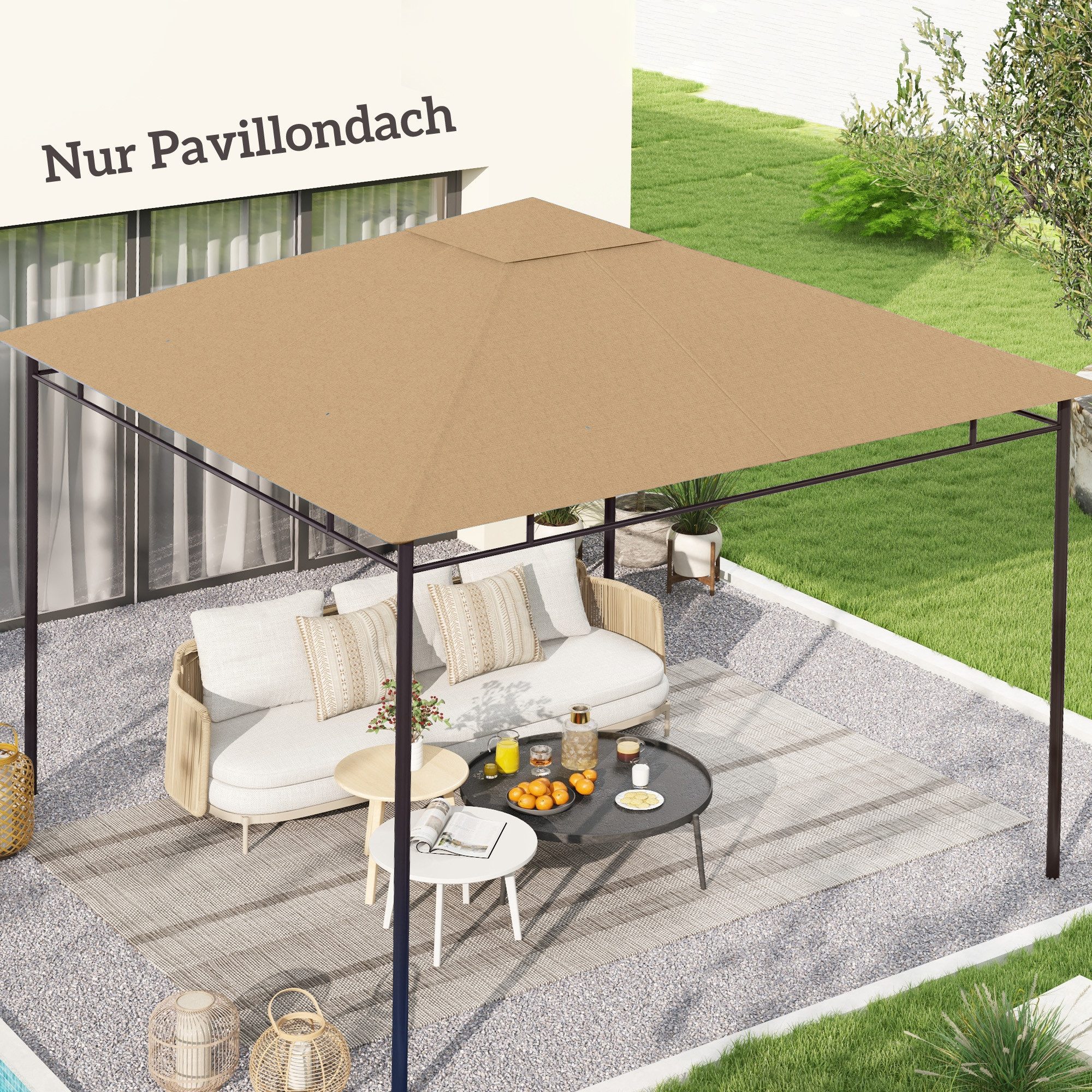 Outsunny Pavillon-Ersatzdach Ersatzbezug Ersatzteile aus Polyester-Stoff, beige, 180 g/m², 298 x 298 cm (Ersatzdach, Pavillondach), 298x298 für Metall-Gartenpav – Bild 2 von 5