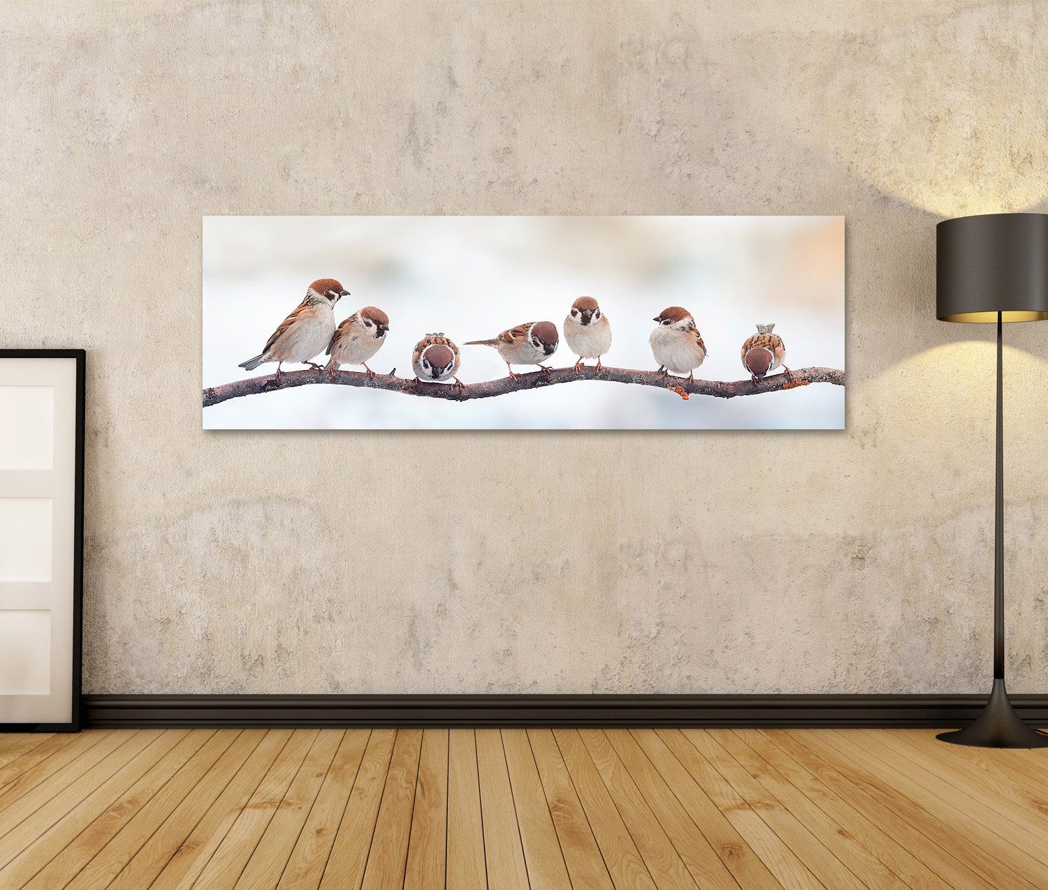 islandburner Leinwandbild Bild auf Leinwand Spatzen auf einem Zweig sitzend günstig online kaufen