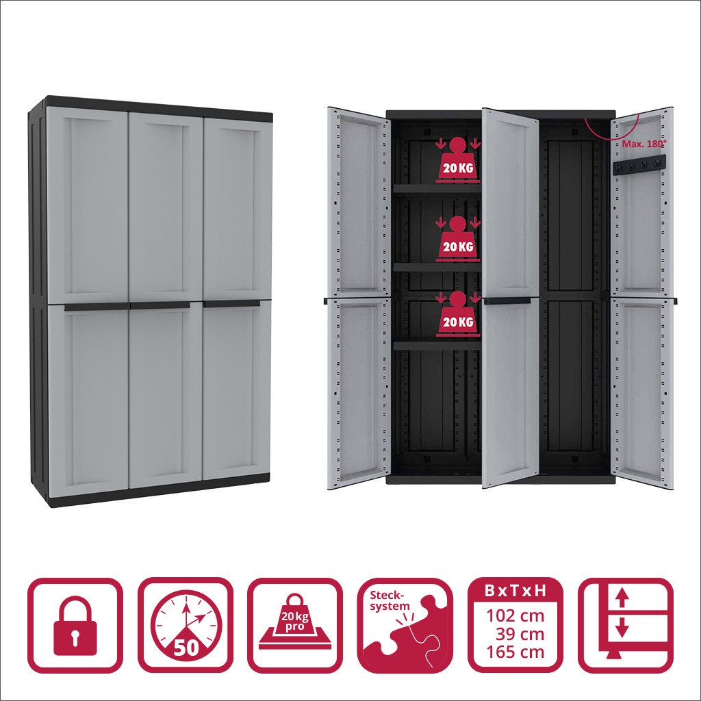 Kreher Mehrzweckschrank Dreitüriger Kunststoffschrank 'C-Twist' (Modell wählbar)