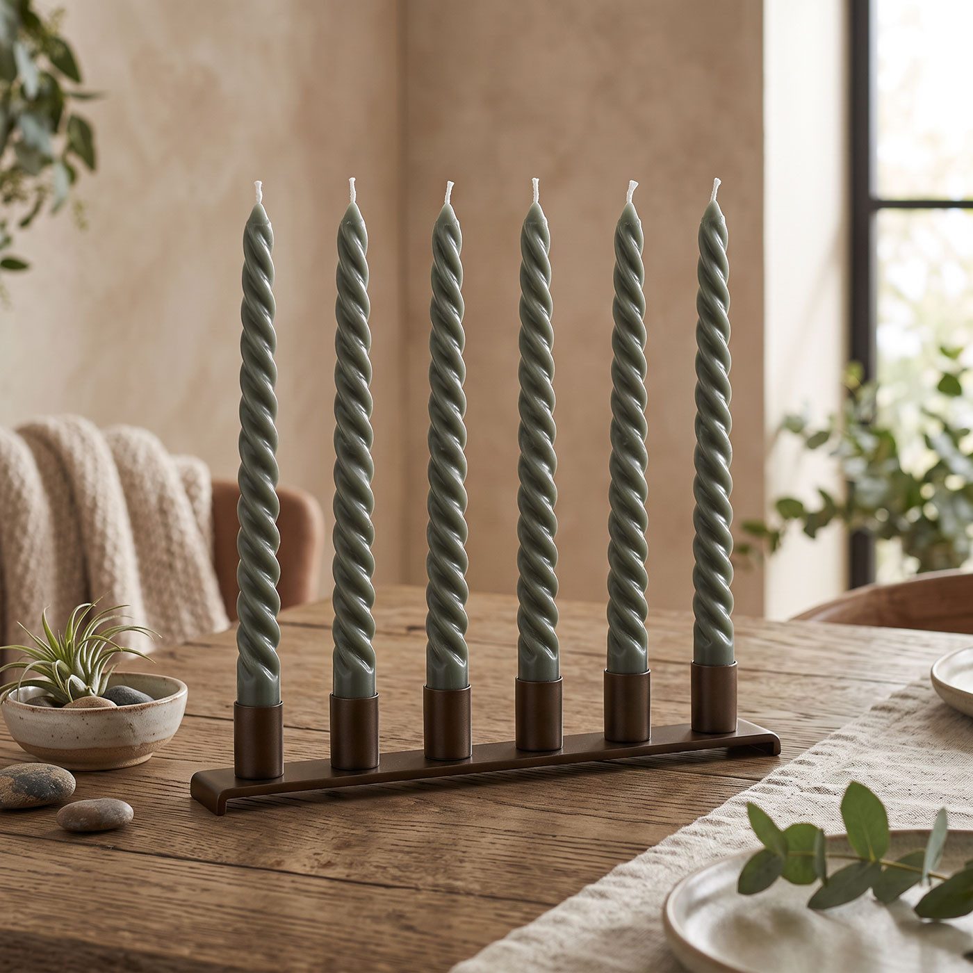 Levandeo® Tafelkerze, 6er Set Kerzen Grün Gedreht H20cm Stabkerzen Tafelkerzen Spiralkerzen