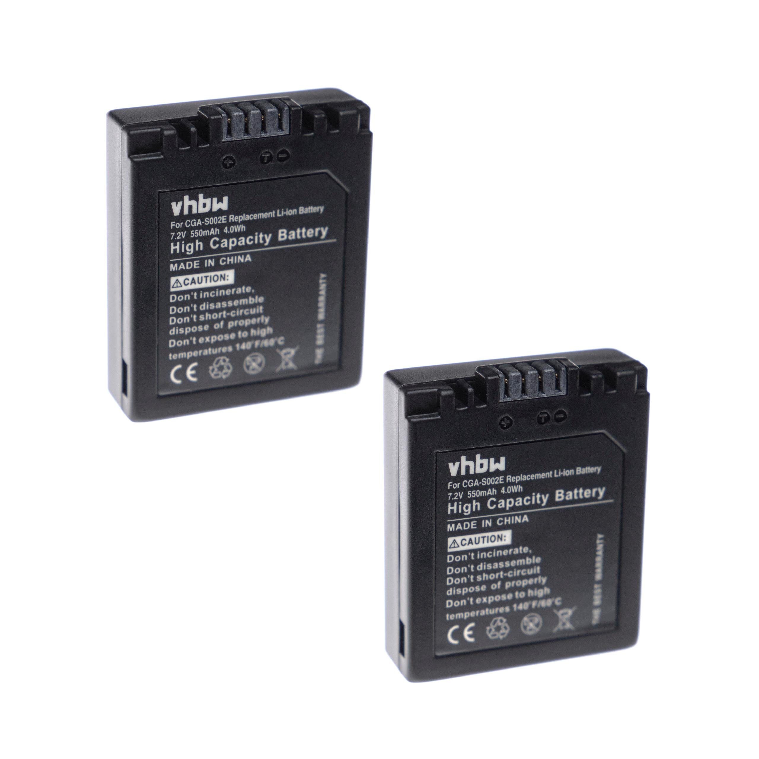 vhbw Ersatz für Panasonic, CGA-S002A/1B, CGA-S002E/1B für Kamera-Akku Li-Ion 550 mAh (7,2 V)