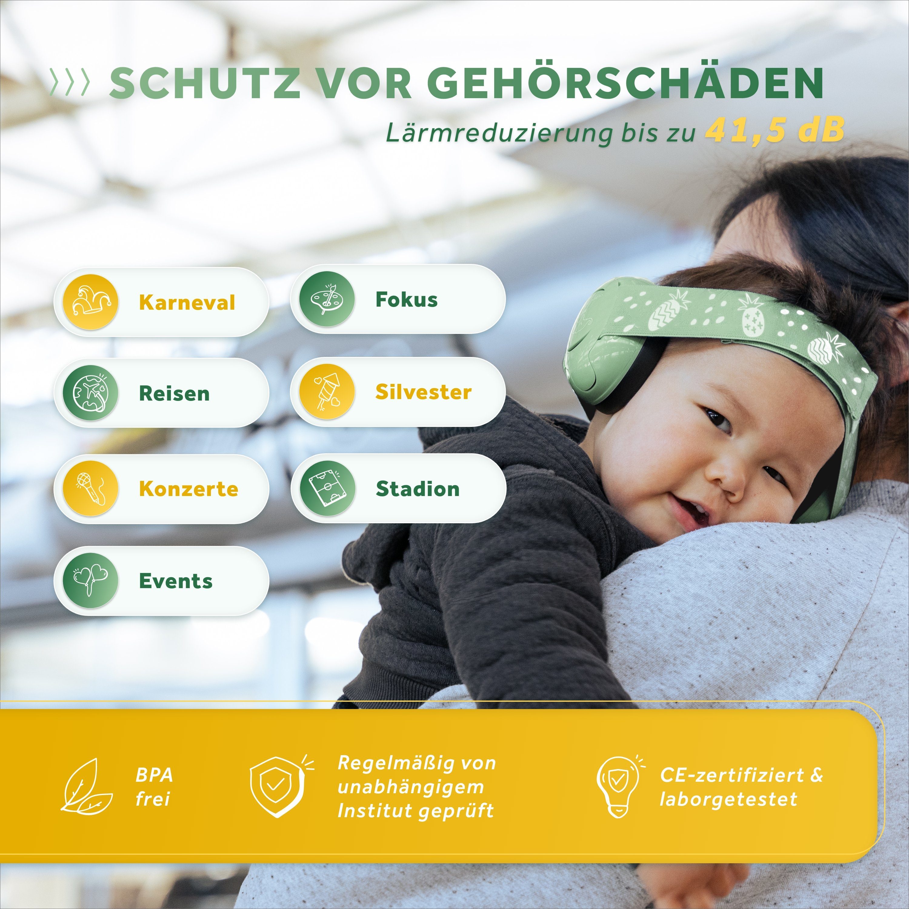Kapselgehörschutz für Schallwerk® Gehörschutz Schallwerk Grün Kinder – Mini+ Kleinkind Kapselgehörschutz