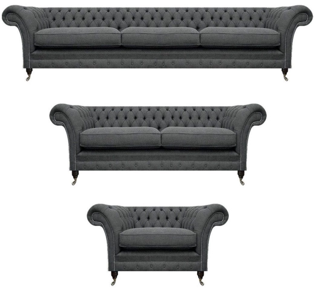 Xlmoebel Chesterfield-Sofa Graue Sofagarnitur im Chesterfield-Stil mit Luxus-Sessel, Hergestellt in Europa