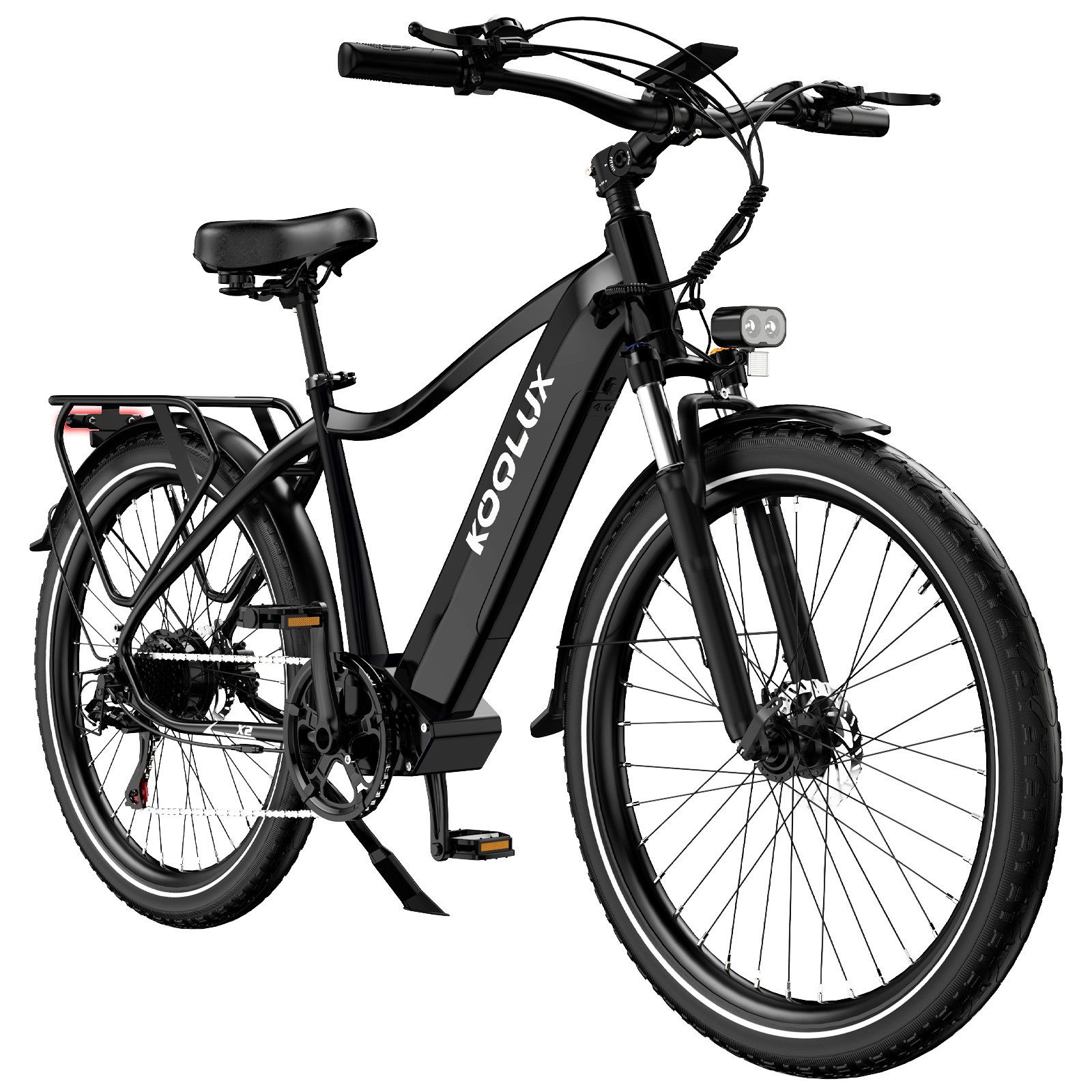 KOOLUX E-Bike 26" Elektro-Fahrräder bis zu 65-80km und hydraulische Scheibenbremse, 250W hochwertiger bürstenloser Heckmotor, Elektro Trekkingrad E-cityrad 48v13,5AH akku, mit Gepäckträger