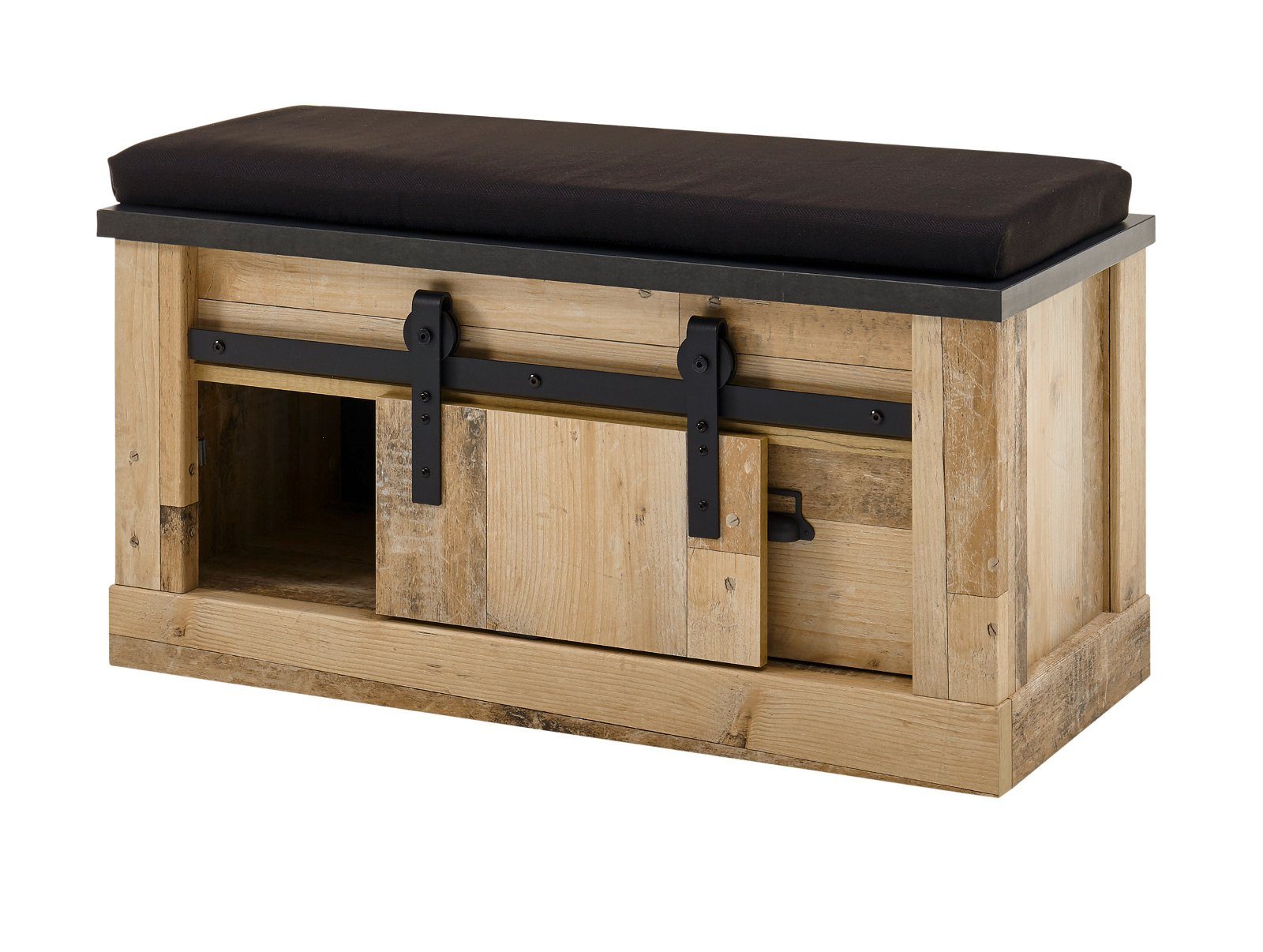 Furn.Design Schuhbank Stove (Garderobenbank in Used Wood Vintage, 93 x 46 cm), mit Schiebetür