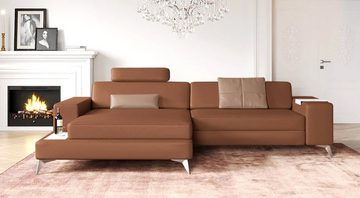 BULLHOFF Ecksofa Ecksofa Leder Eckcouch L-Form Designsofa LED Wohnlandschaft Leder Sofa Couch XXL Mint Grün Creme »MÜNCHEN IV« von BULLHOFF, Made in Europe