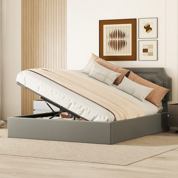 i@home Polsterbett gepolstertes Bett, hydraulisches Zwei-Wege-Bett, minimalistisches (mit hydraulischem Hebel), Massivholzbett