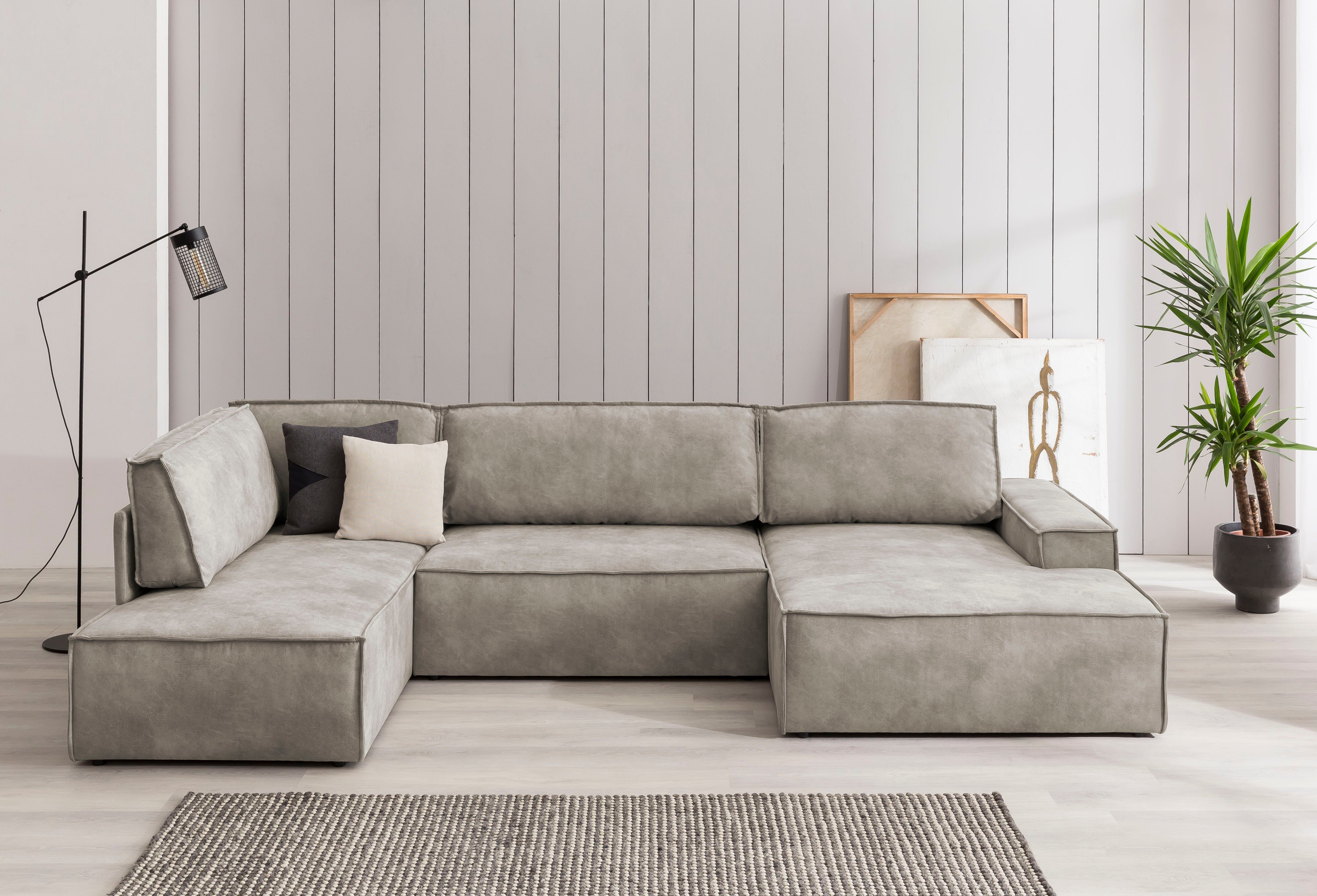 Home affaire Wohnlandschaft SHERWOOD U-Form, 329 cm - OTTO. Verlässliche Qualität., Schlaffunktion m. Bettkasten (194x139 cm), Cord, Vintage, Samtvelours