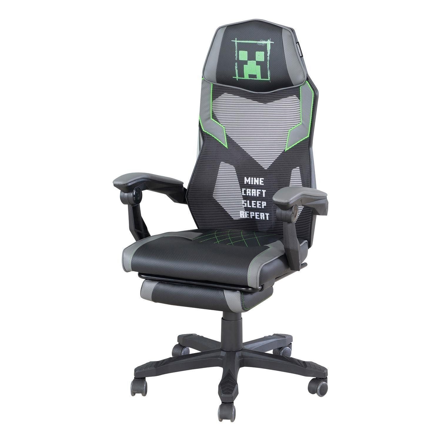 Gaming-Stuhl MINECRAFT, Hellgrau, Schwarz, Kunstleder, Drehbar, günstig online kaufen