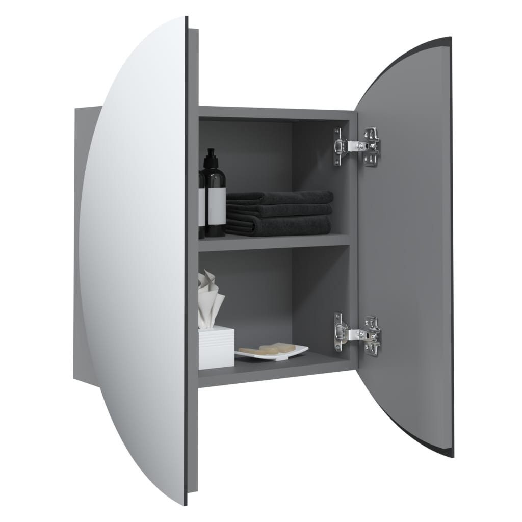 (1-St) Rundem Grau mit cm 40x40x17,5 Badezimmerspiegelschrank Spiegel Badezimmerschrank vidaXL & LED