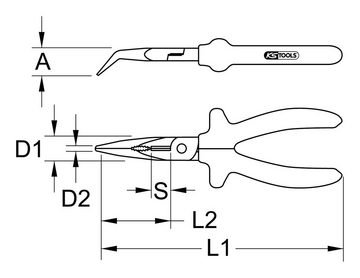 KS Tools Greifzange, Flachrundzange, gebogen, 200 mm