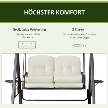 Outsunny Hollywoodschaukel Gartenschaukel mit Sonnendach Kissen, 2-Sitzer, Mit 2 seitlichen Ablagen, Set, 1 tlg., 1 x Hollywoodschaukel, inkl. Sonnendach