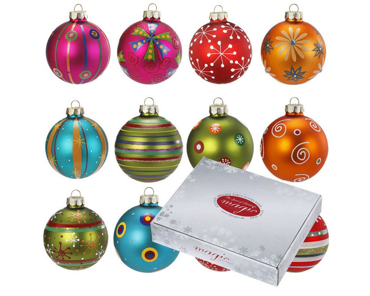 INGE-GLAS® Weihnachtsbaumkugel Weihnachtskugeln MilleFiori, Ø 8 cm, 12 Stück
