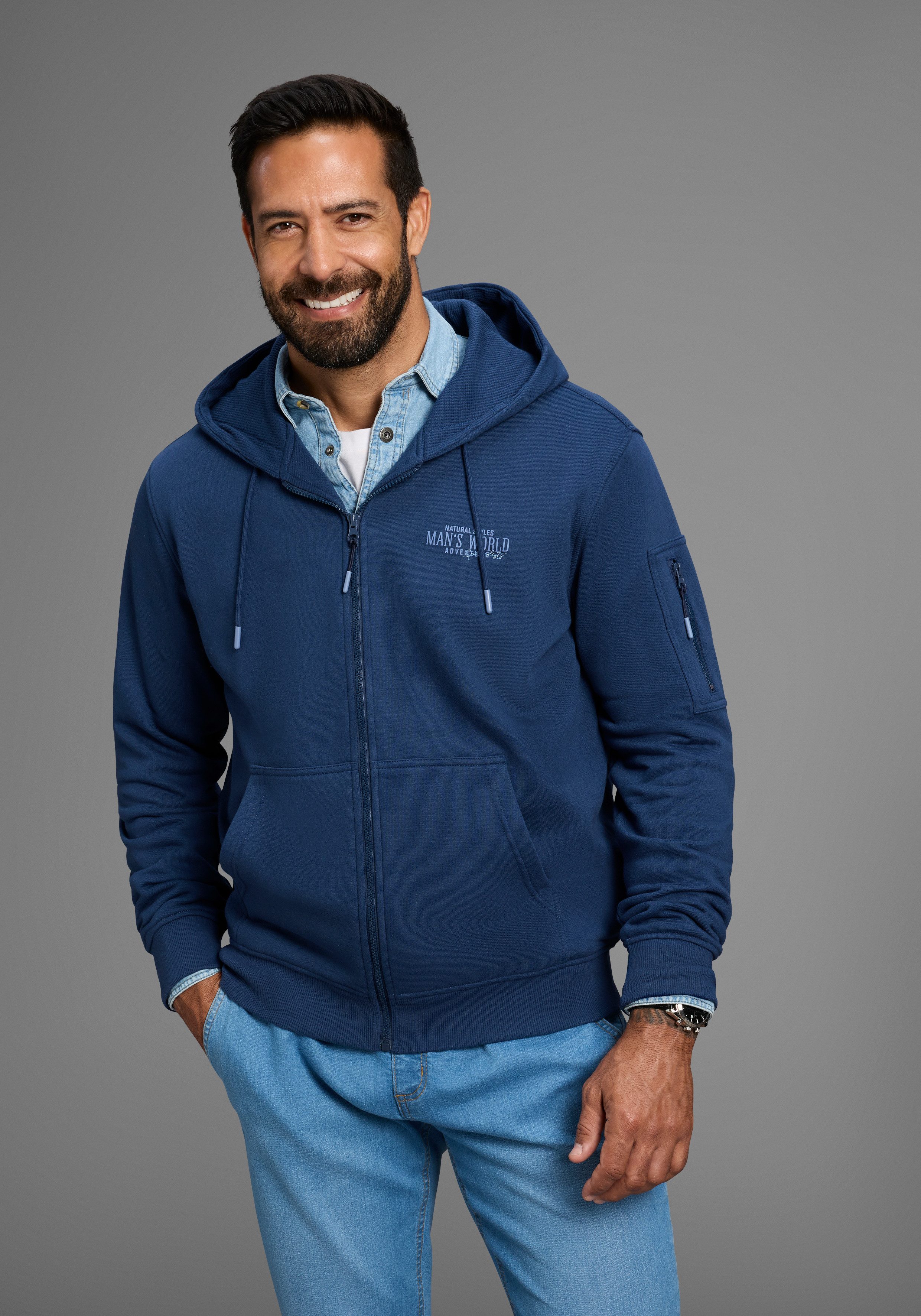 Man's World Kapuzensweatjacke Langarm, mit Print, günstig online kaufen