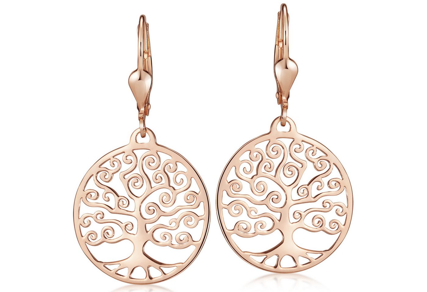 Materia Paar Ohrhänger Damen Rosegold Lebensbaum keltisch Ø20mm SO-246, 925 Sterlingsilber, rosevergoldet