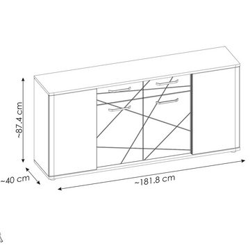 Lomadox Esszimmer-Set VISALIA-129, (Spar-Set, 2-St), inkl. Beleuchtung, in weiß Hochglanz mit Eiche schwarz