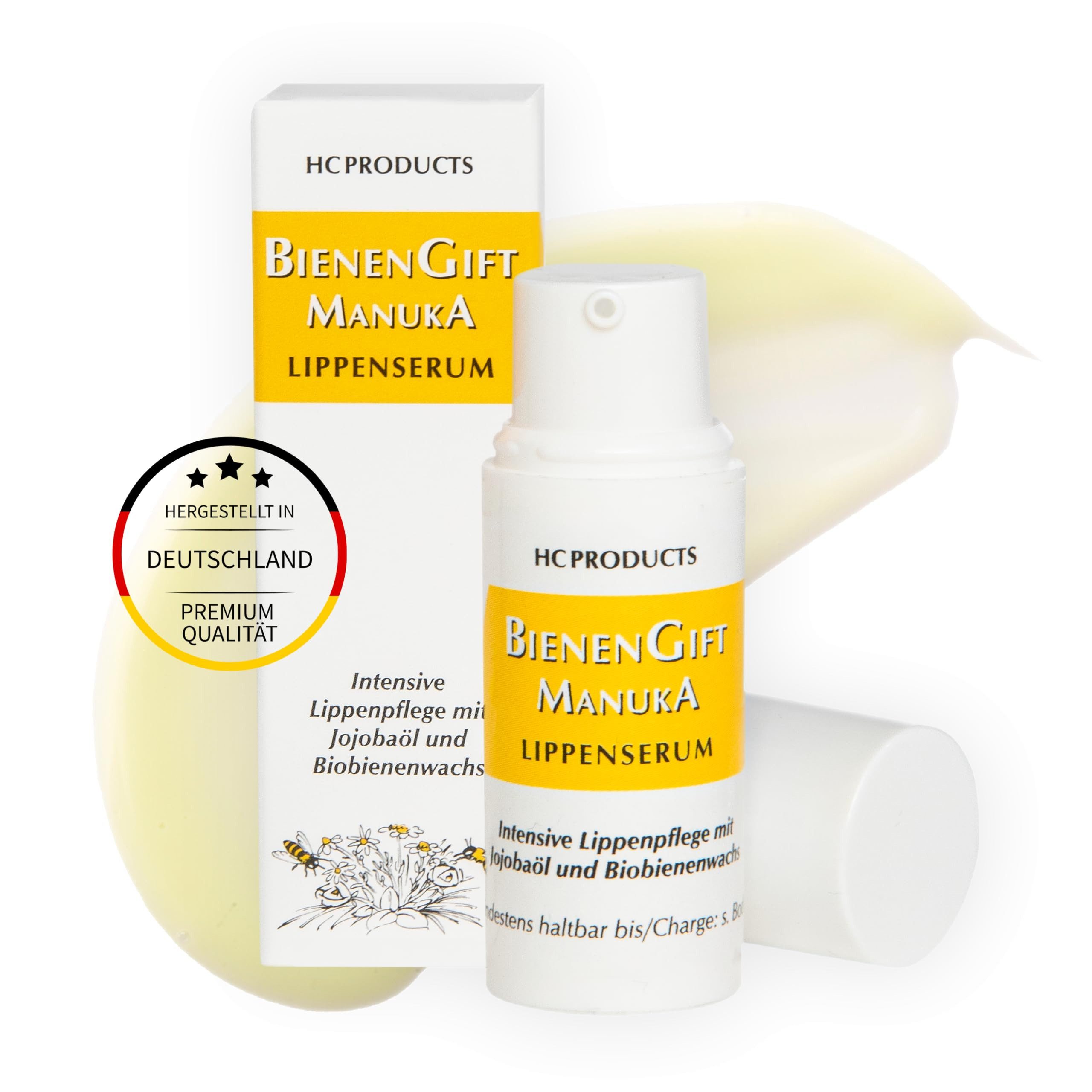 HC PRODUCTS Anti-Aging-Creme Bienengift & Manuka Honig Lippenserum mit Bio-Bienenwachs, straffendes Plumping Serum I Anti Falten Creme für Gesicht & Lippen