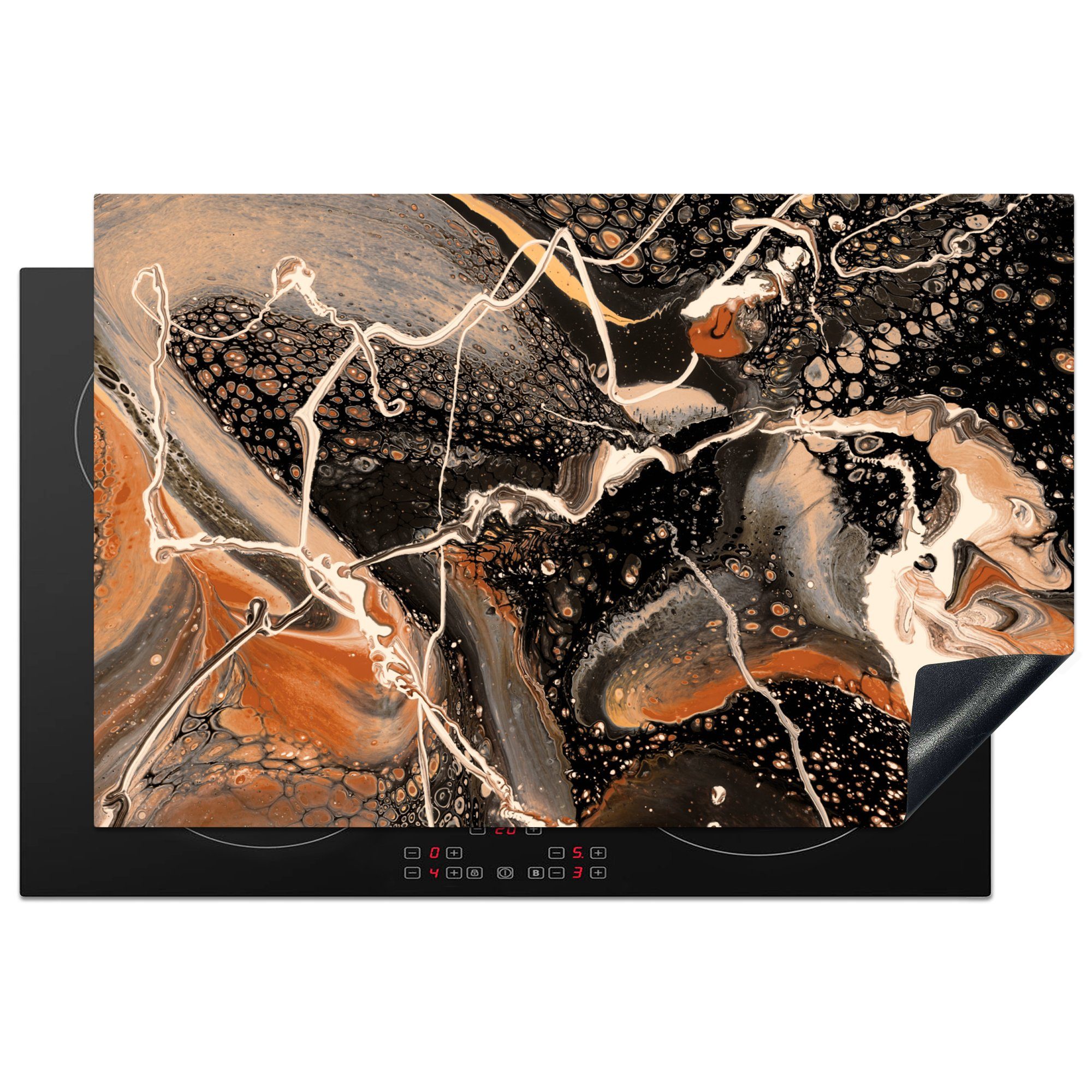 MuchoWow Herdblende-/Abdeckplatte Acrylfarbe - Rot - Schwarz, Vinyl, (1 tlg), 81x52 cm, Induktionskochfeld Schutz für die küche, Ceranfeldabdeckung