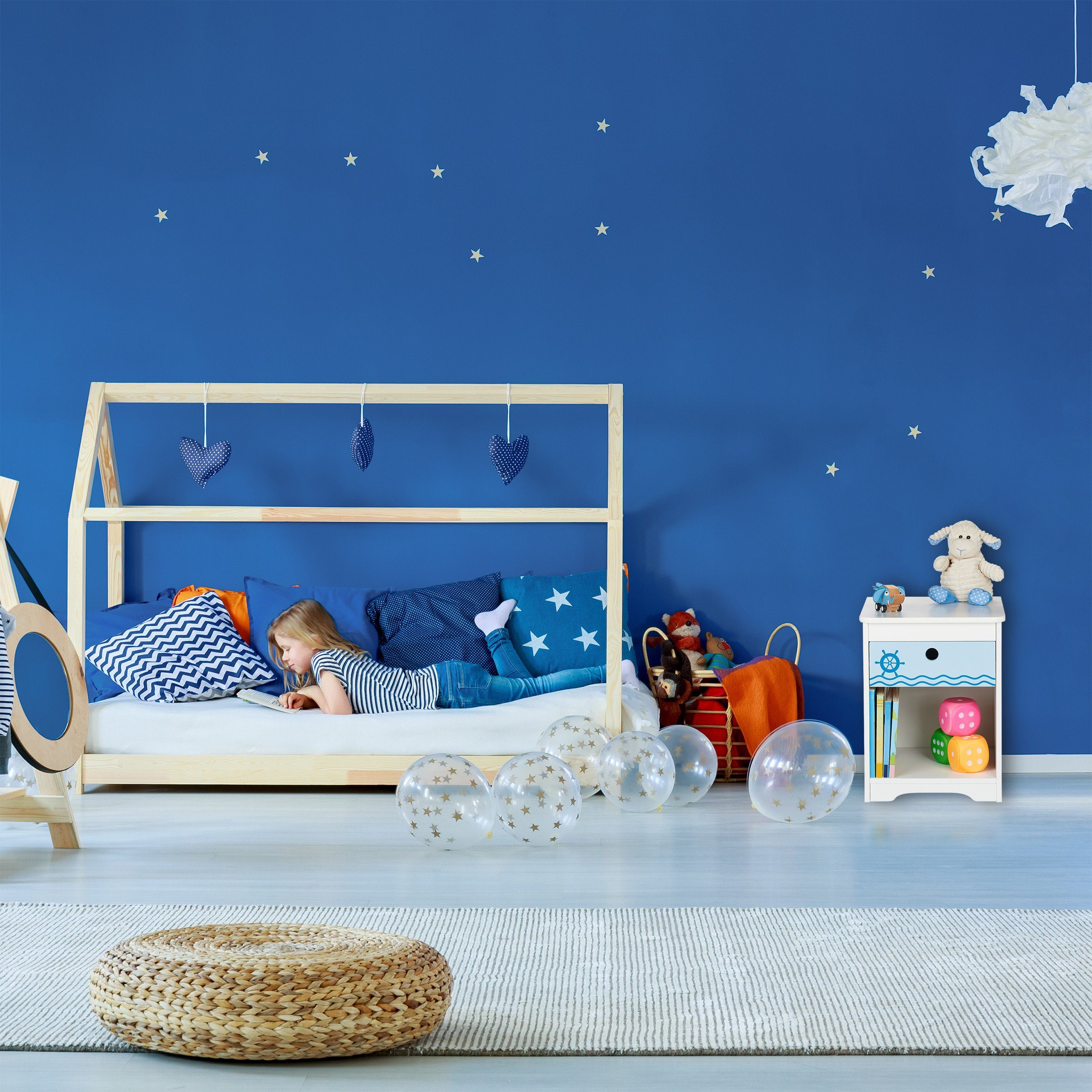 relaxdays Nachtkommode Nachttisch für Kinder mit Schublade