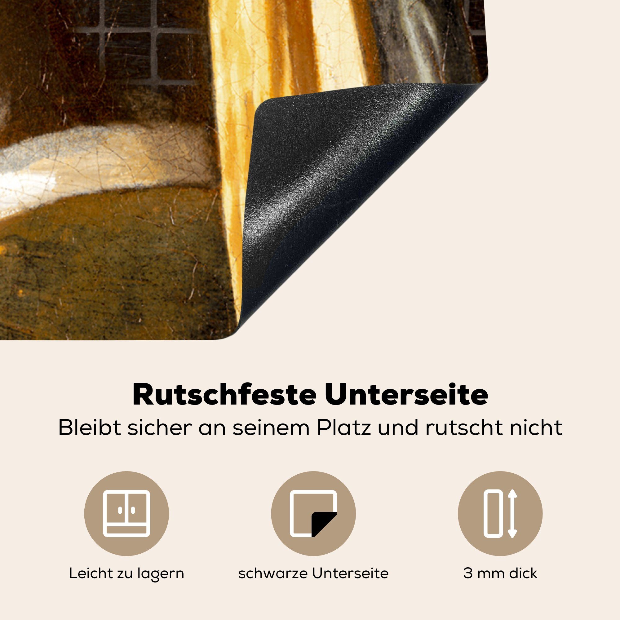 (1 Meister cm, Arbeitsplatte MuchoWow für Alte - - mit Ceranfeldabdeckung, Mädchen 78x78 Perlenohrring tlg), Vinyl, Kacheln, Herdblende-/Abdeckplatte küche