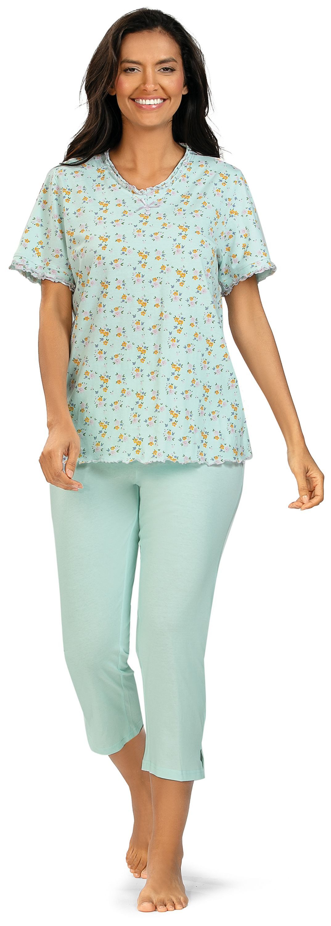 comtessa Schlafanzug Dreamy breeze (Set, 2 tlg., 2-teilig) Damen Pyjama 2-teilig 7/8 Hose Baumwolle Sommer große Größen