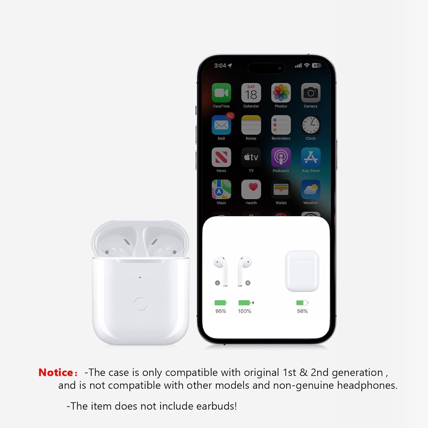Athlix Ladecase für Apple AirPods 1 & 2, AirPods 1./2. Generation wireless Kopfhörer (Ersatz Case In-Ear-Kopfhörer (Lädt AirPods 5x, Kabelloses Laden)