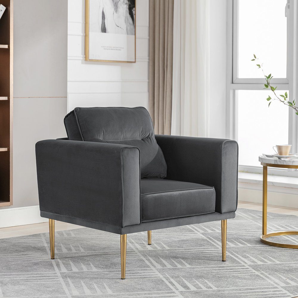 Sweiko Sessel, Loungesessel mit Kissen und Metallbeinen, Samtstuhl