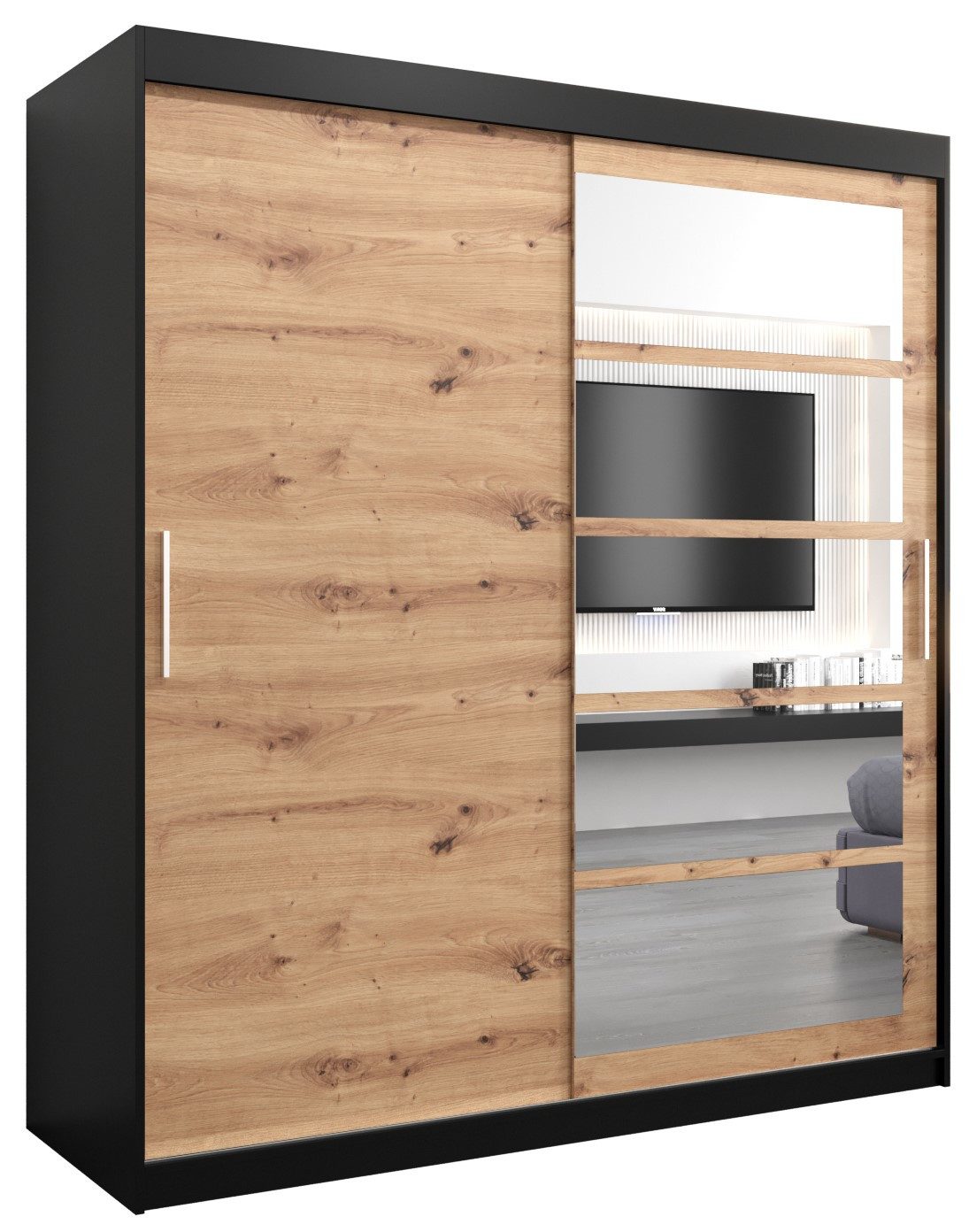ABIKS MÖBEL Schwebetürenschrank Roma 1 Schlafzimmerschrank - mit Spiegel, Kleiderstange, Regalen