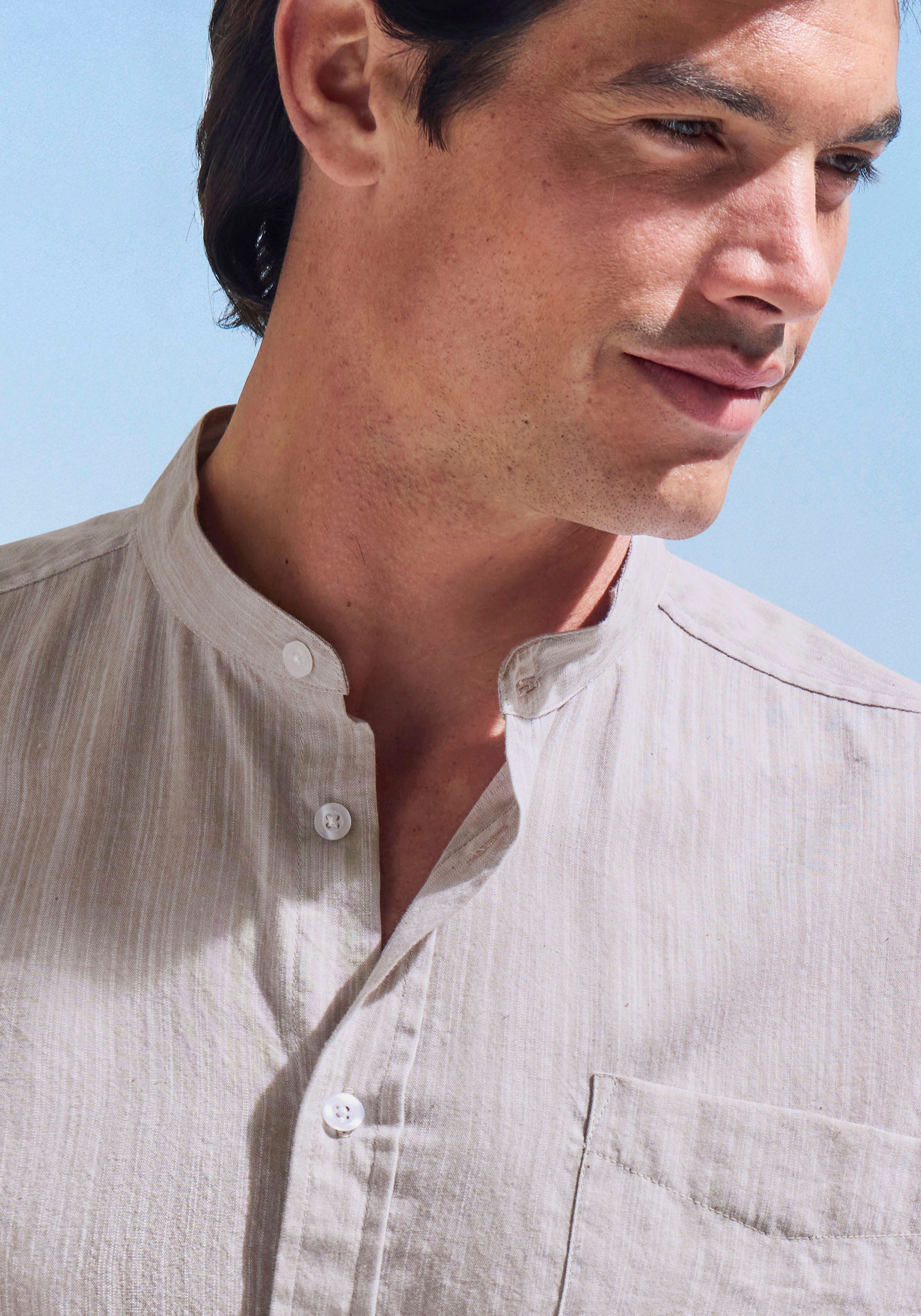 H.I.S Kurzarmhemd Regular Fit, Stehkragenhemd mit Brusttasche, reine Baumwolle