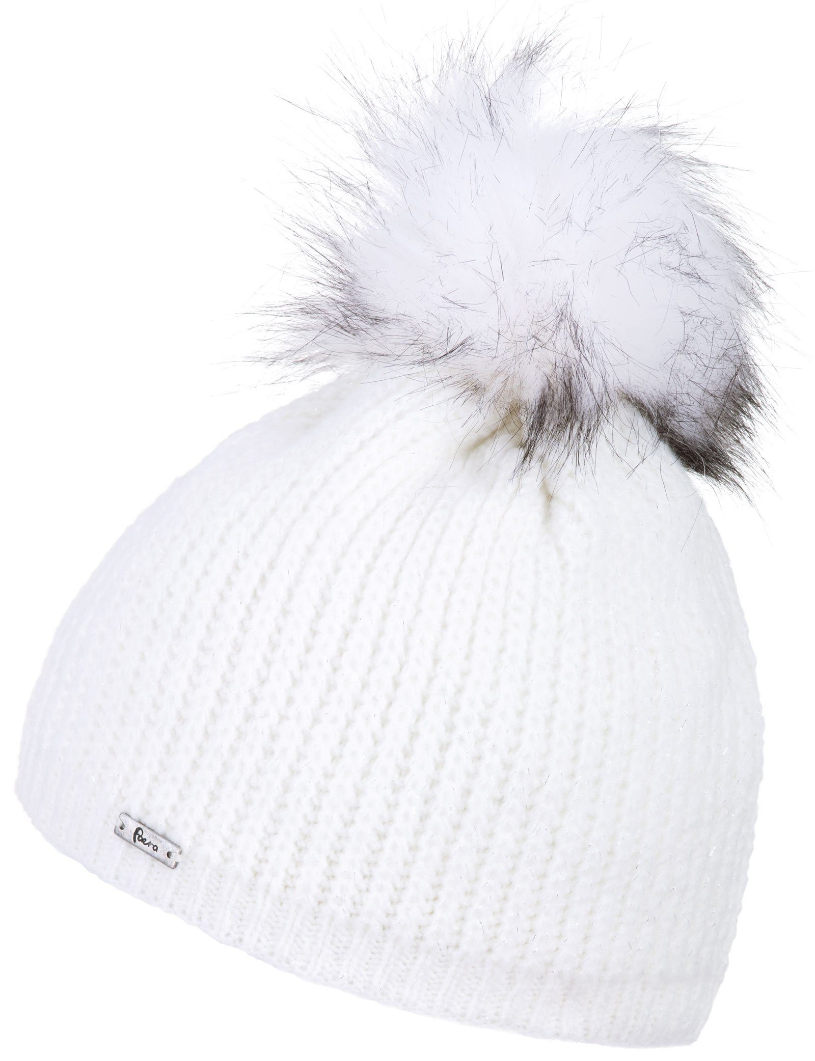 Faera Wintermütze Winter Beanie (1-St) gefüttert Bommelmütze weiß Damen Strickmütze Glitzer