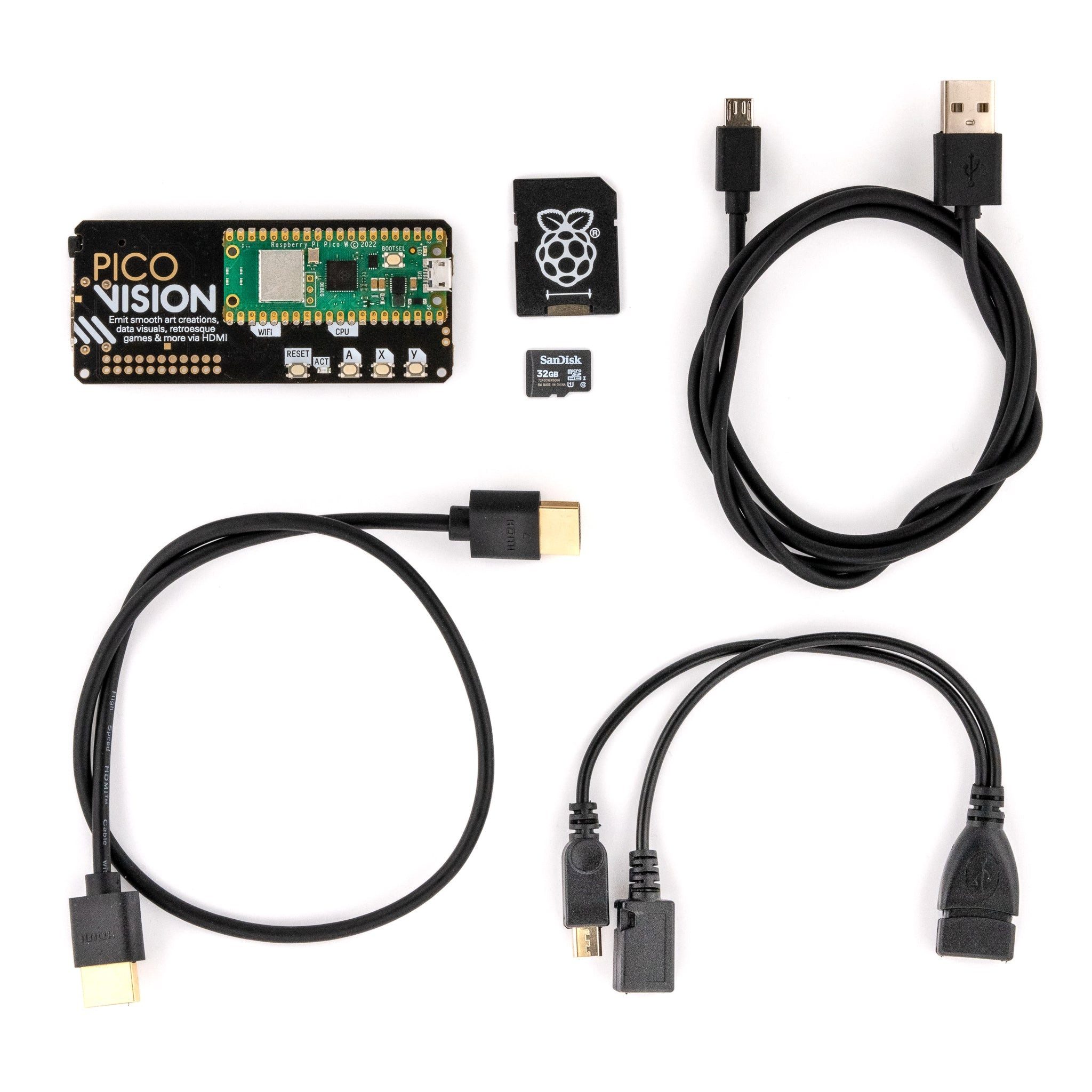 Pimoroni PicoVision PicoW + Zubehör Kit, 264kB SRAM, 2MB Flash, HDMI, Mini-PC Barebone