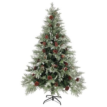 vidaXL Künstlicher Weihnachtsbaum Weihnachtsbaum mit LEDs Zapfen Grün Weiß 150 cm PVC PE