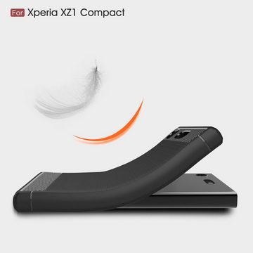König Design Handyhülle Sony Xperia XZ1 Mini, Sony Xperia XZ1 Mini Handyhülle Carbon Optik Backcover Grau